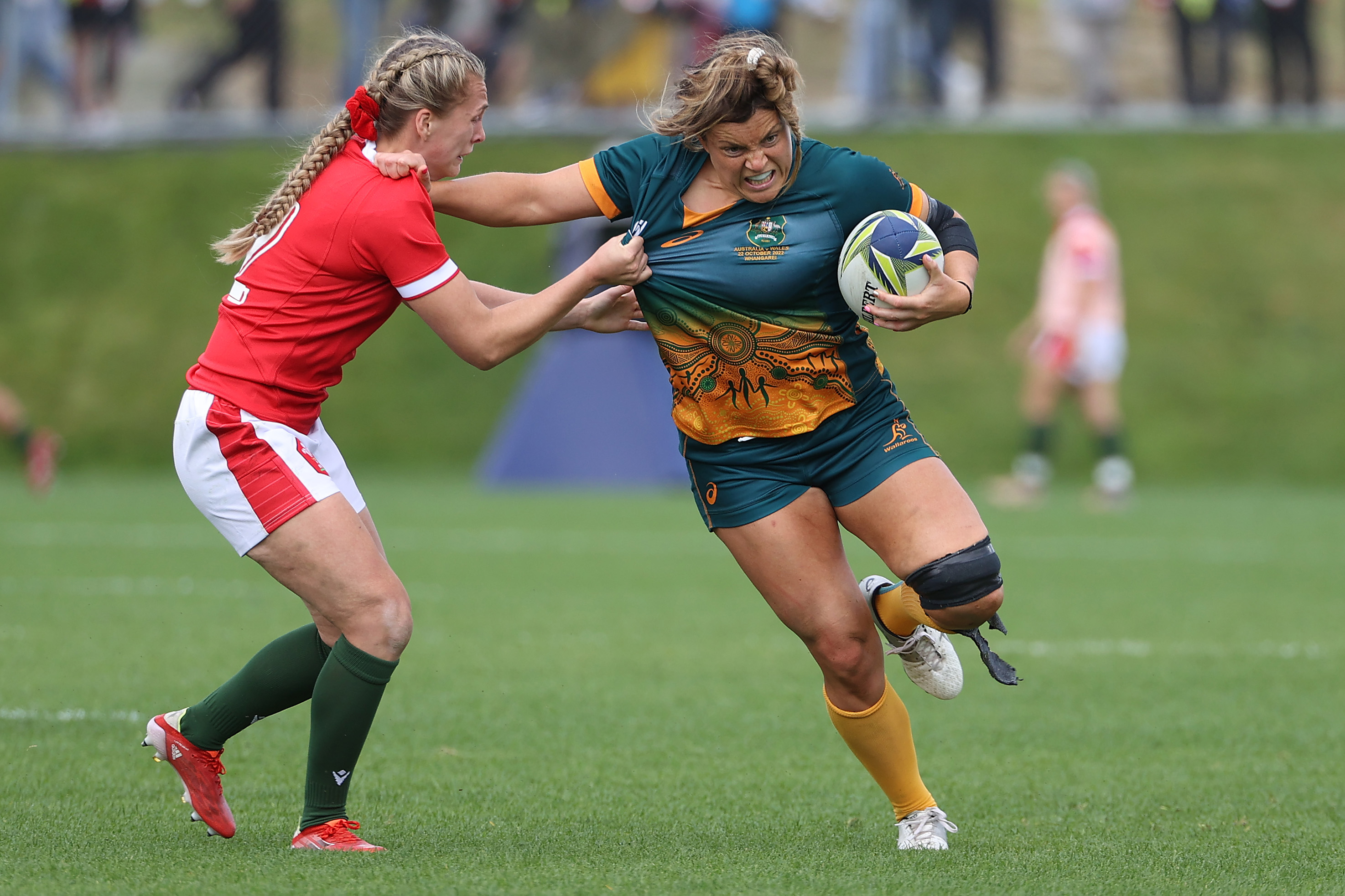 Grace Hamilton of Australia is tackled.