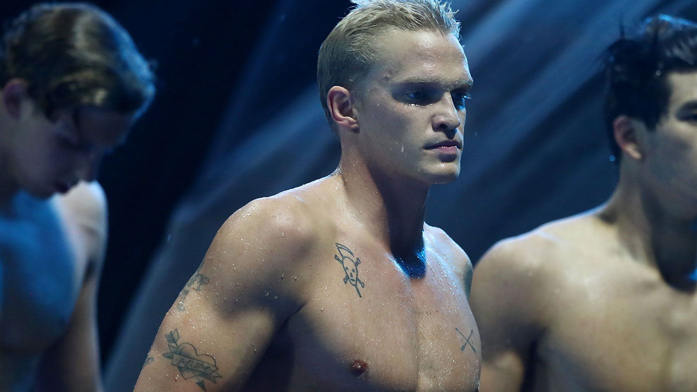 Cody Simpson leaves the pool after swimming the Mens 50m Butterfly during the 2021 Australian Swimming Championships at the Gold Coast Aquatic Centre on April 17, 2021 in Gold Coast, Australia. (Photo by Chris Hyde/Getty Images)