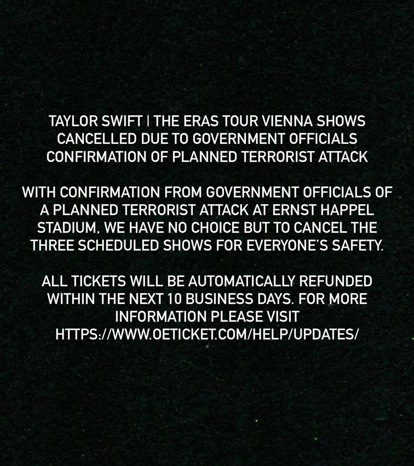 Taylor Swift Vienna concerts cancelled