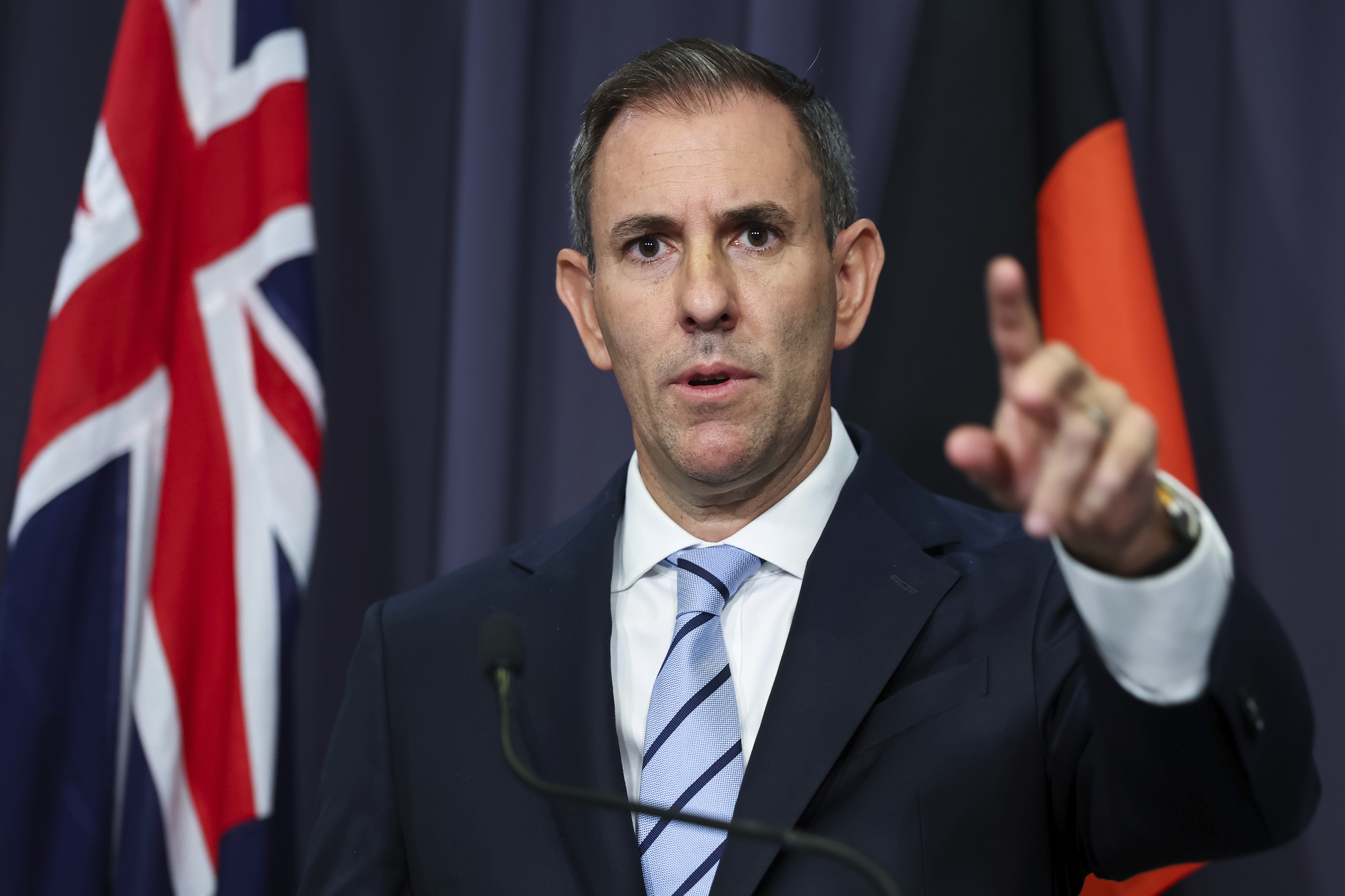 Treasurer Dr Jim Chalmers during a press conference at Parliament House in Canberra on Tuesday 17 March 2026. fedpol Photo: Alex Ellinghausen