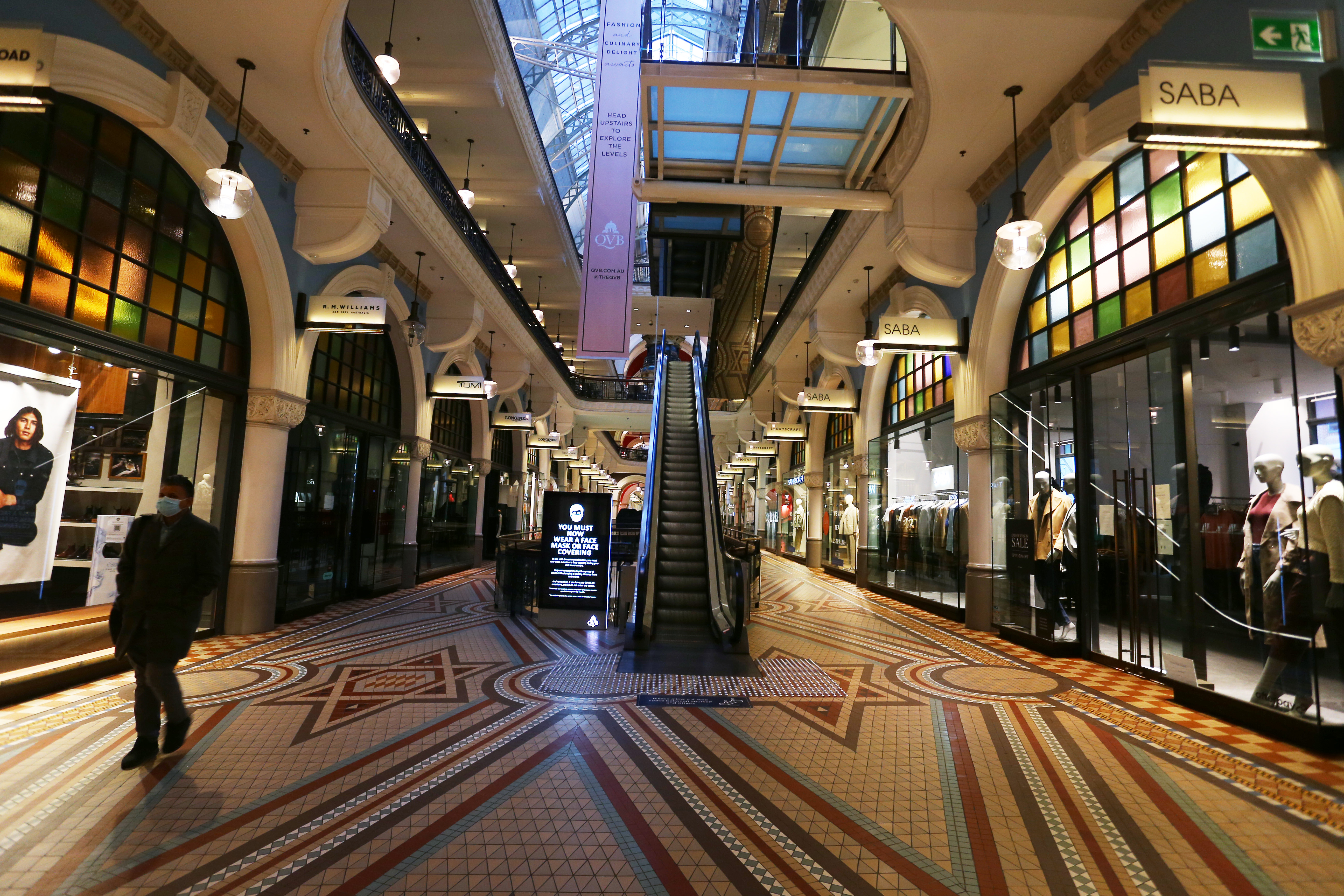 Most retail shops inside Sydney's QVB are closed during the two-week lockdown. Sydney lockdown