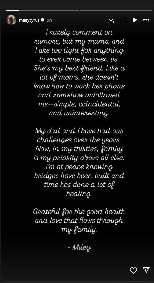Miley Cyrus Instagram feud statement