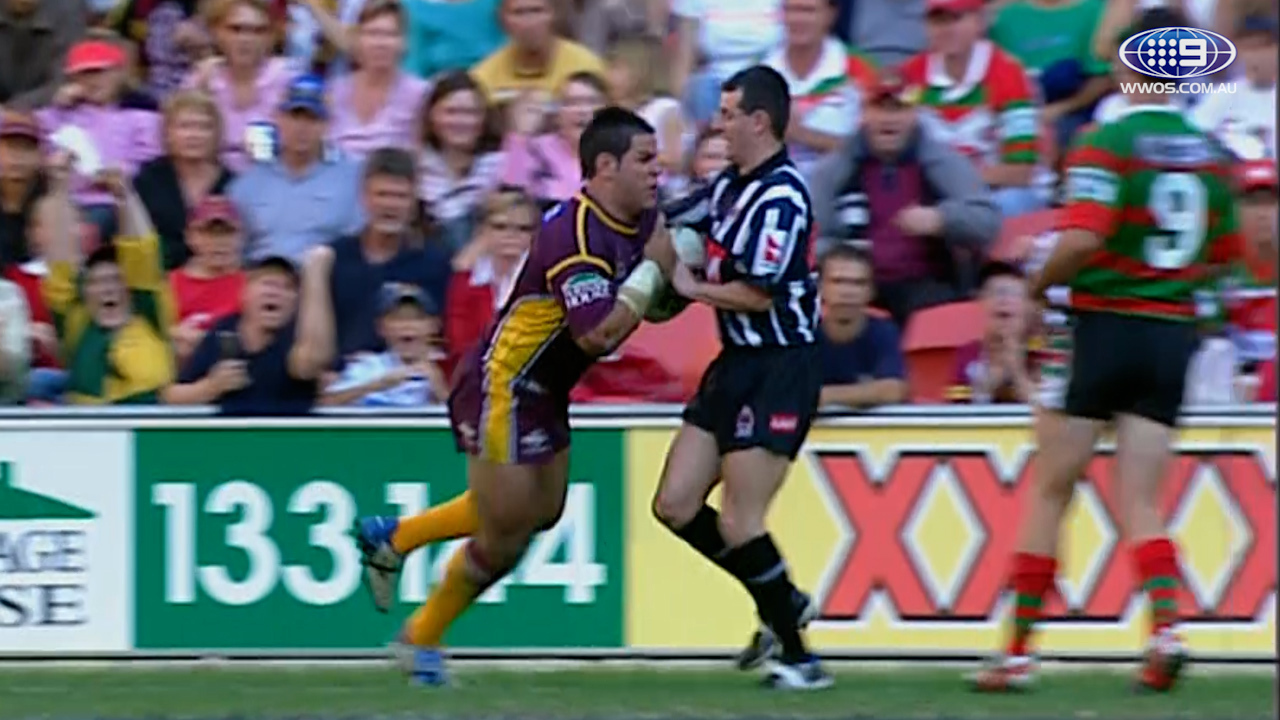 Refereeing his first NRL game back in 2004, Gavin Badger was flattened by Carl Webb.