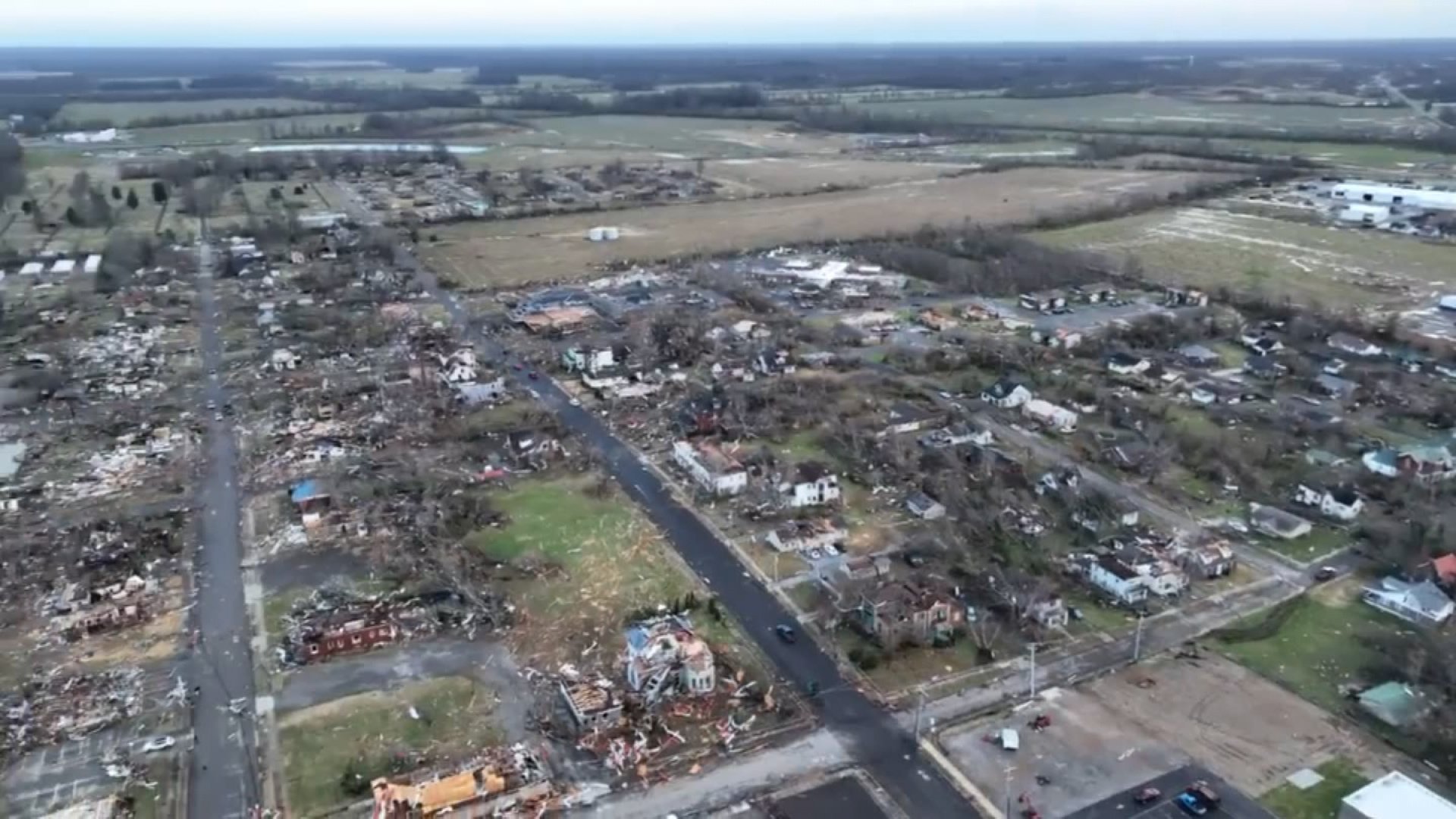 This image shows what remains of downtown Mayfield, Kentucky, following a night of inclement weather in the area.