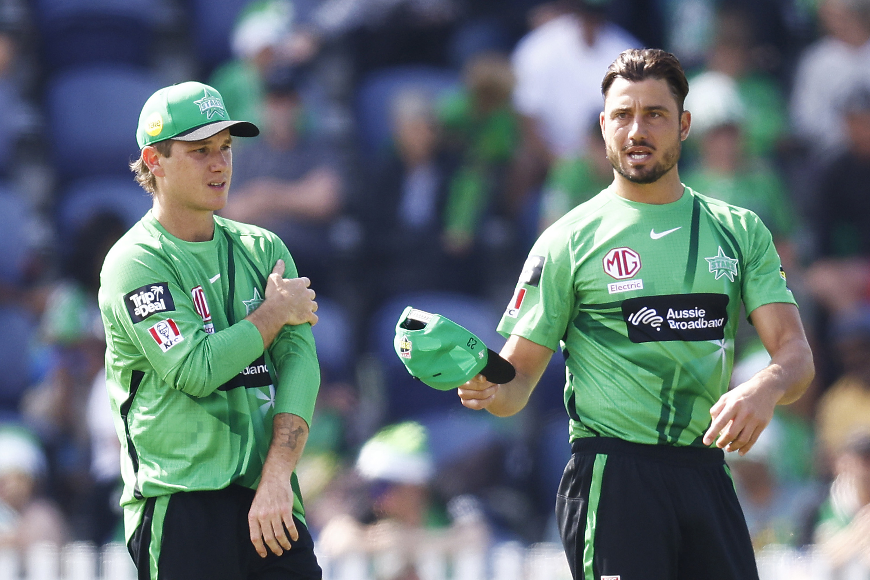 Adam Zampa with Melbourne Stars teammate Marcus Stoinis.