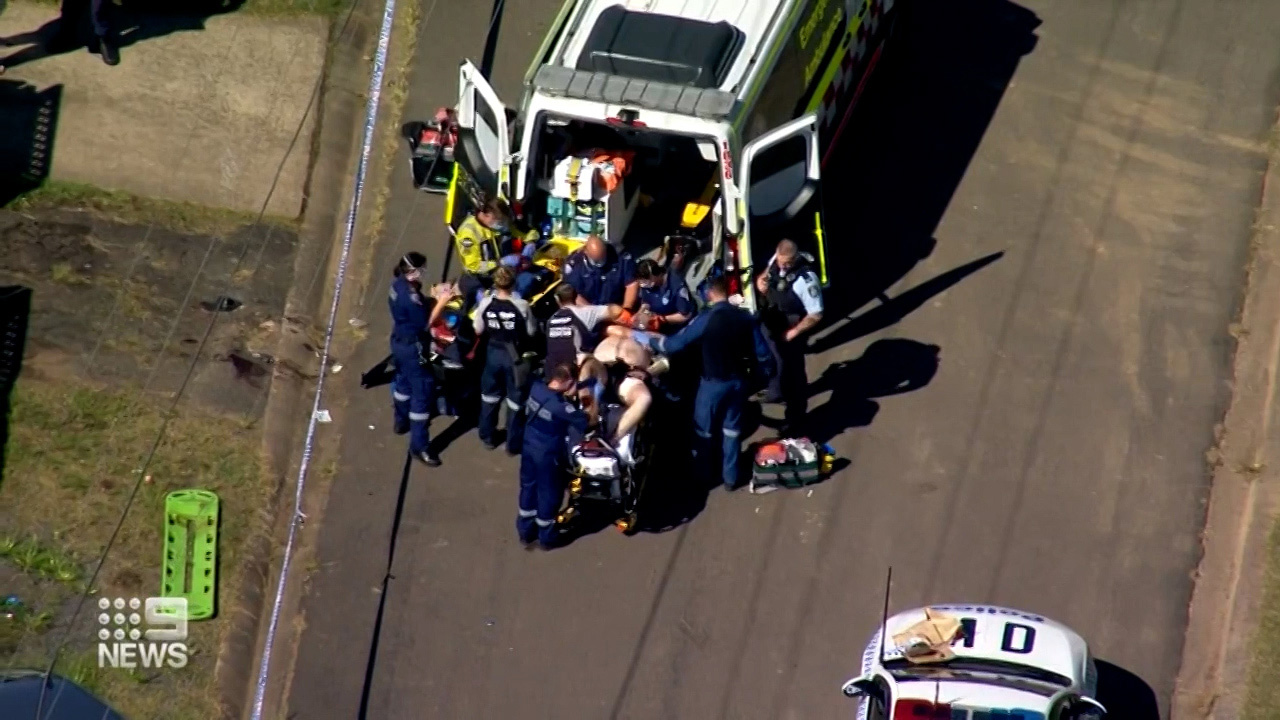 A man has been shot outside a home in Sydney's west, forcing a terrified family to run for cover in the middle of their little girl's birthday party.The party in Bletchley Place, Hebersham, was punctuated by gunshots and screaming about 2.30pm today.