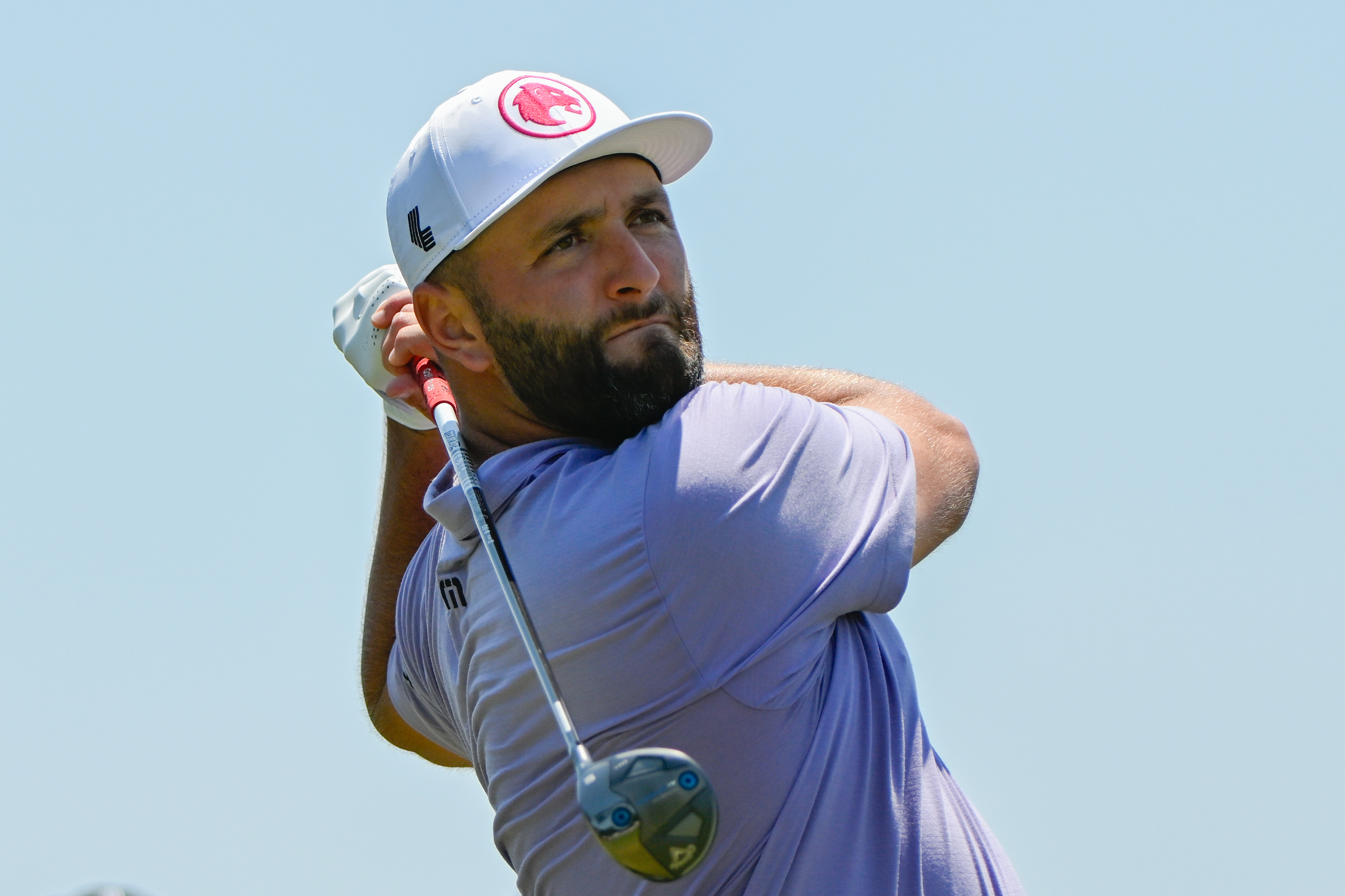  Jon Rahm (ESP) watches his tee shot on 3 during the first round of the LIV Golf Houston tournament on June 7, 2024 at Golf Club of Houston, in Humble, Texas. (Photo by Ken Murray/Icon Sportswire)