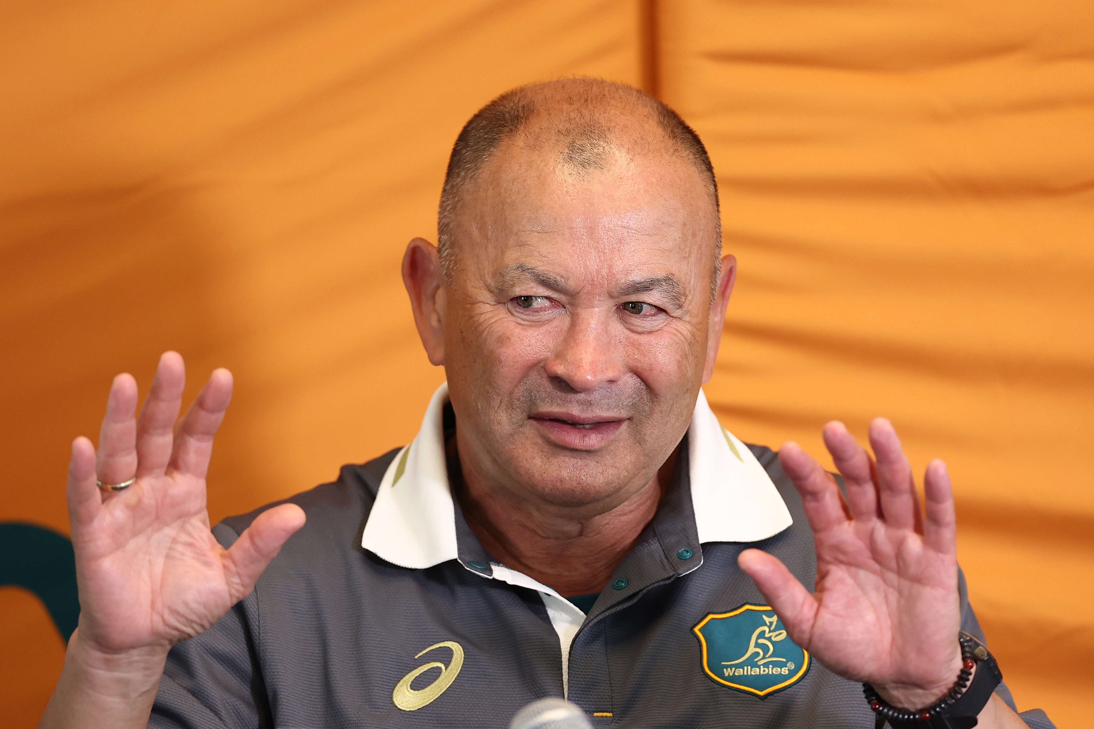 Wallabies head coach Eddie Jones speaks to media during an press conference ahead of the Rugby World Cup in France.