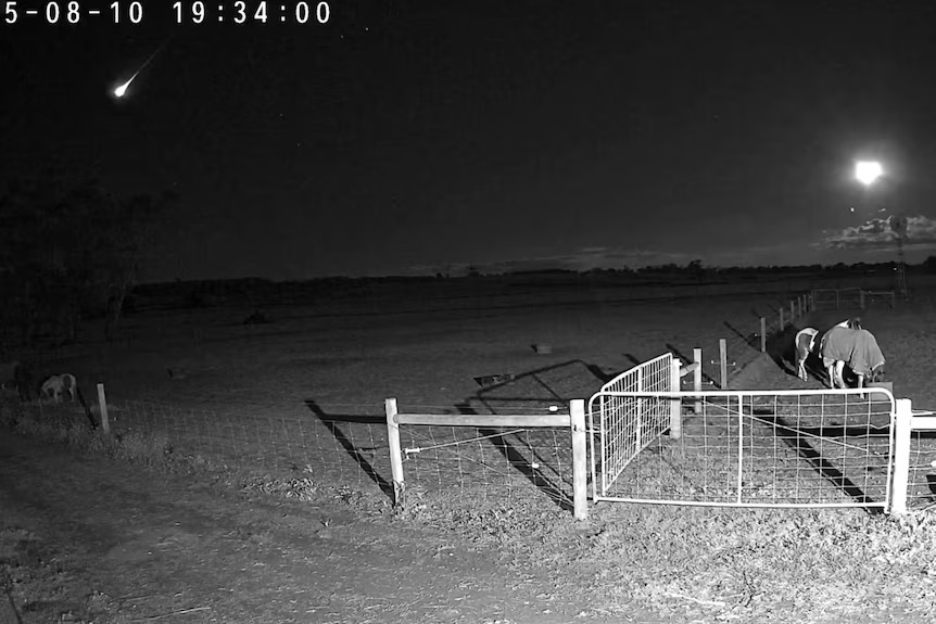 A CCTV still from the meteor seen across much of Victoria on Sunday, August 10