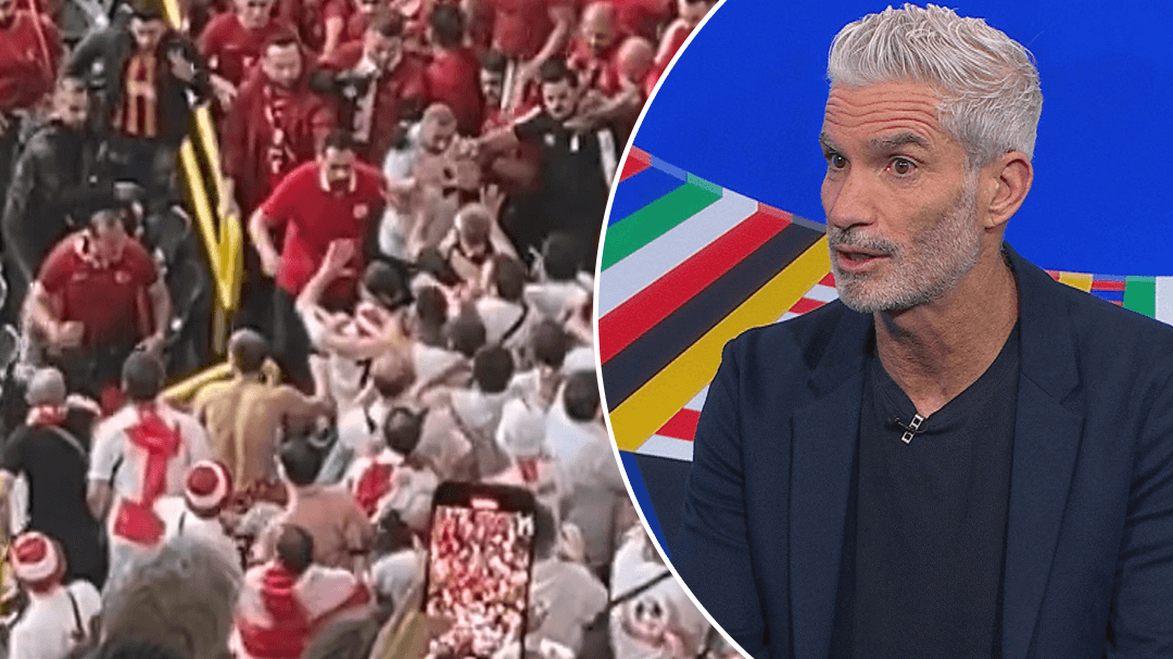 Craig Foster reacts to crowd behaviour at the Euros.