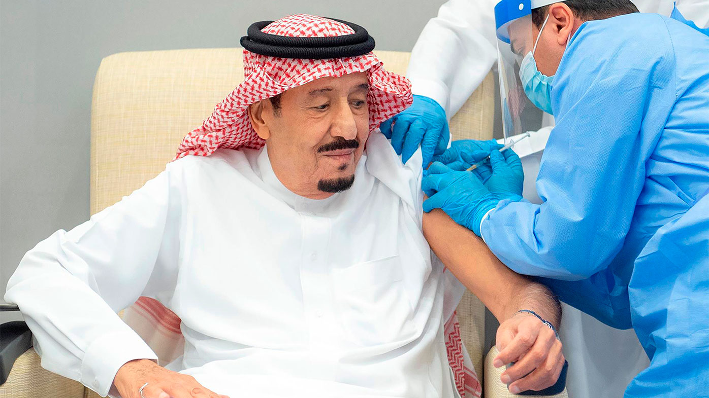 Saudi Arabia's King Salman receives a coronavirus vaccine.