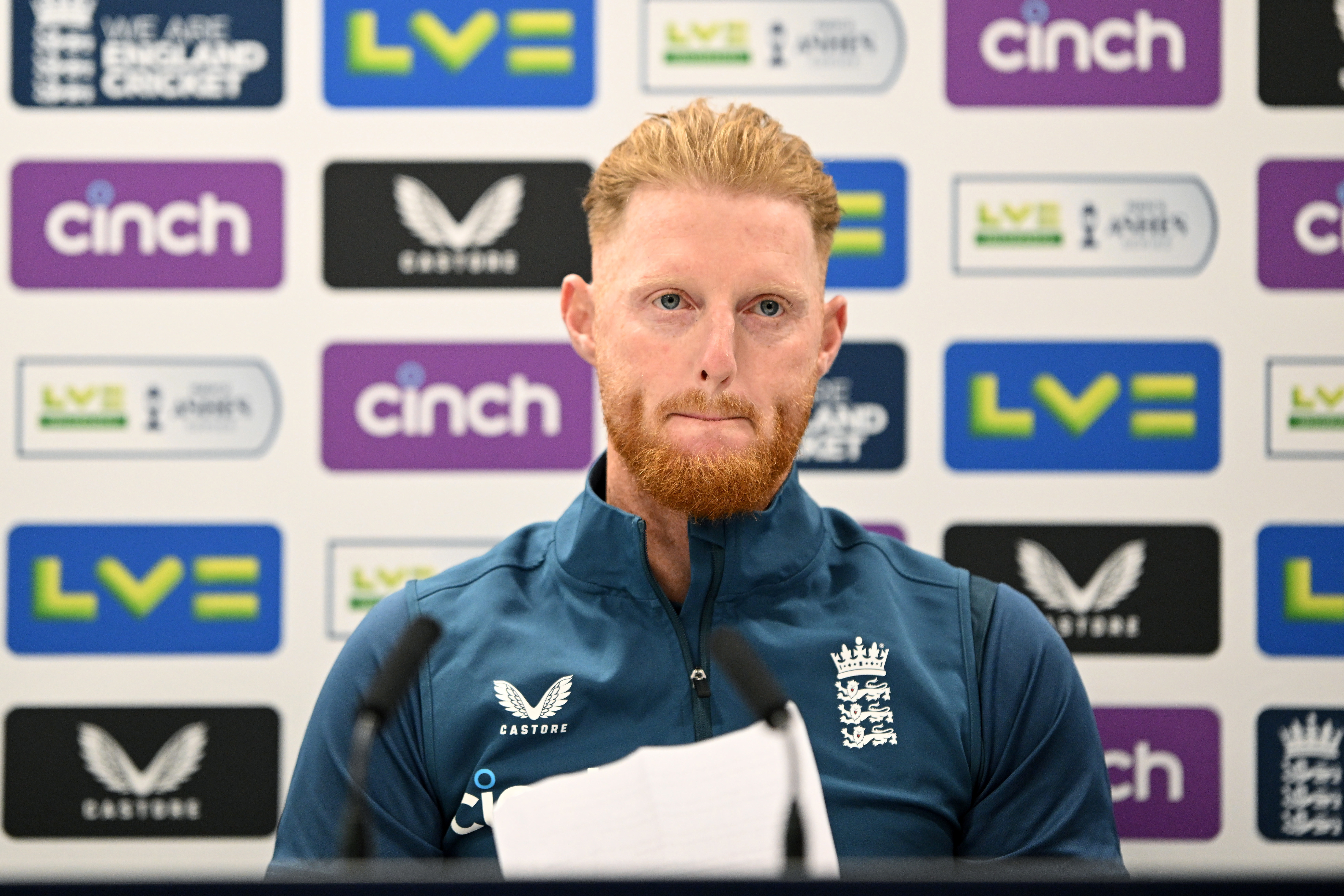 Ben Stokes of England reads a statement during a press conference at an England nets session at Lord's Cricket Ground on June 27, 2023 in London, England. (Photo by Justin Setterfield/Getty Images)