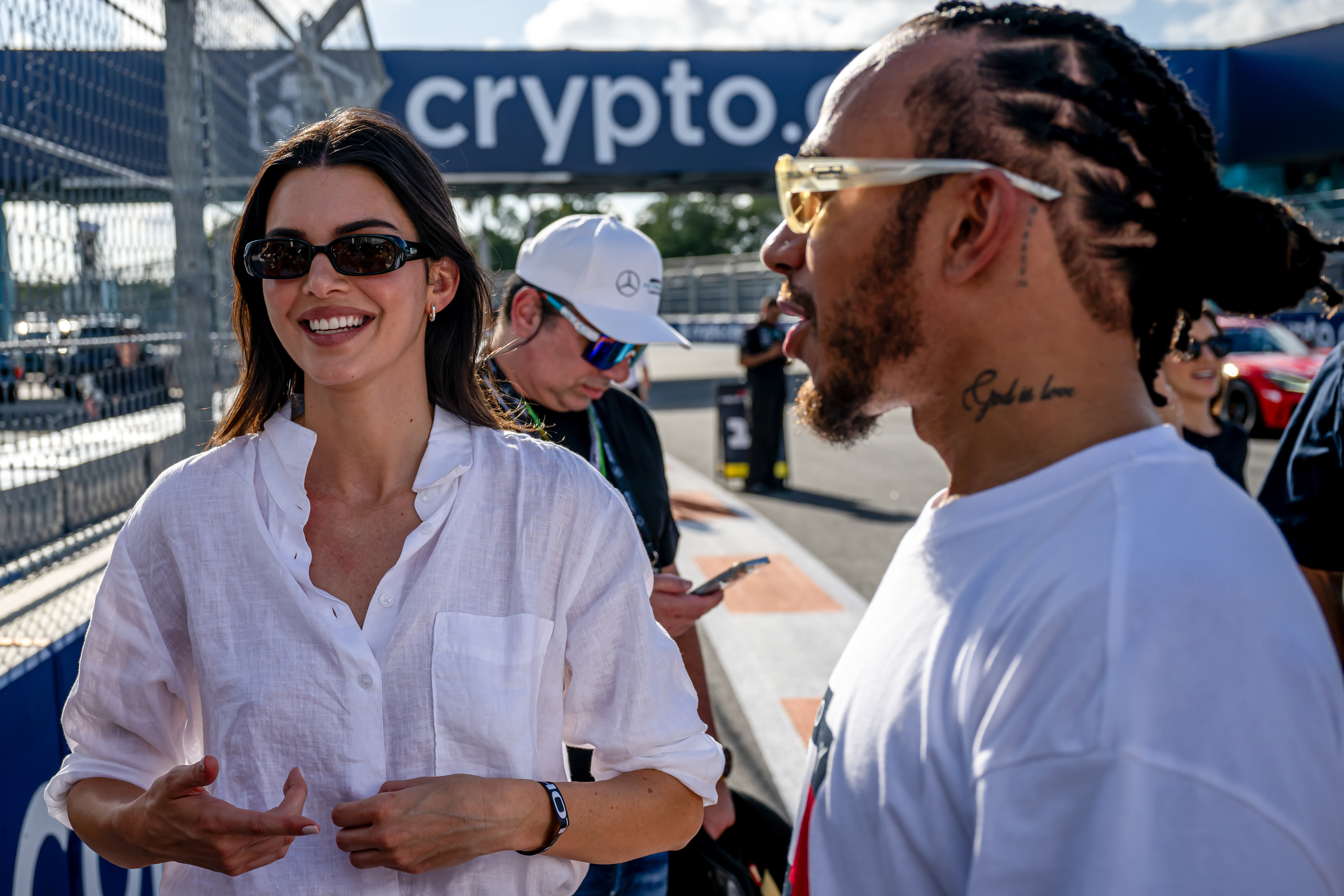 Kendall Jenner and Lewis Hamilton ahead of the F1 Grand Prix of Miami at Miami International Autodrome on May 3, 2024 in Miami, United States. 
