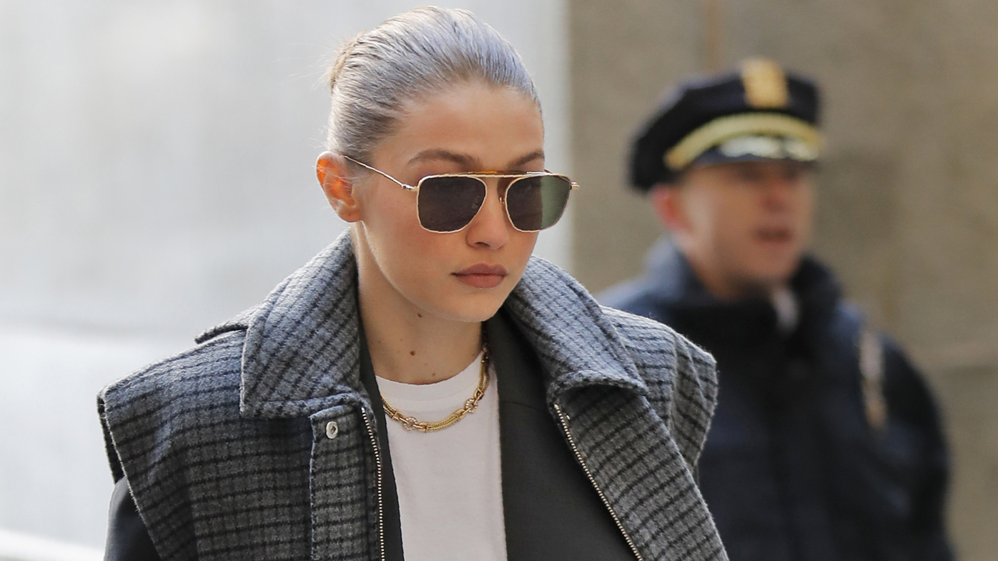Supermodel Gigi Hadid arrives at a Manhattan courthouse for jury selection in the Harvey Weinstein trial.
