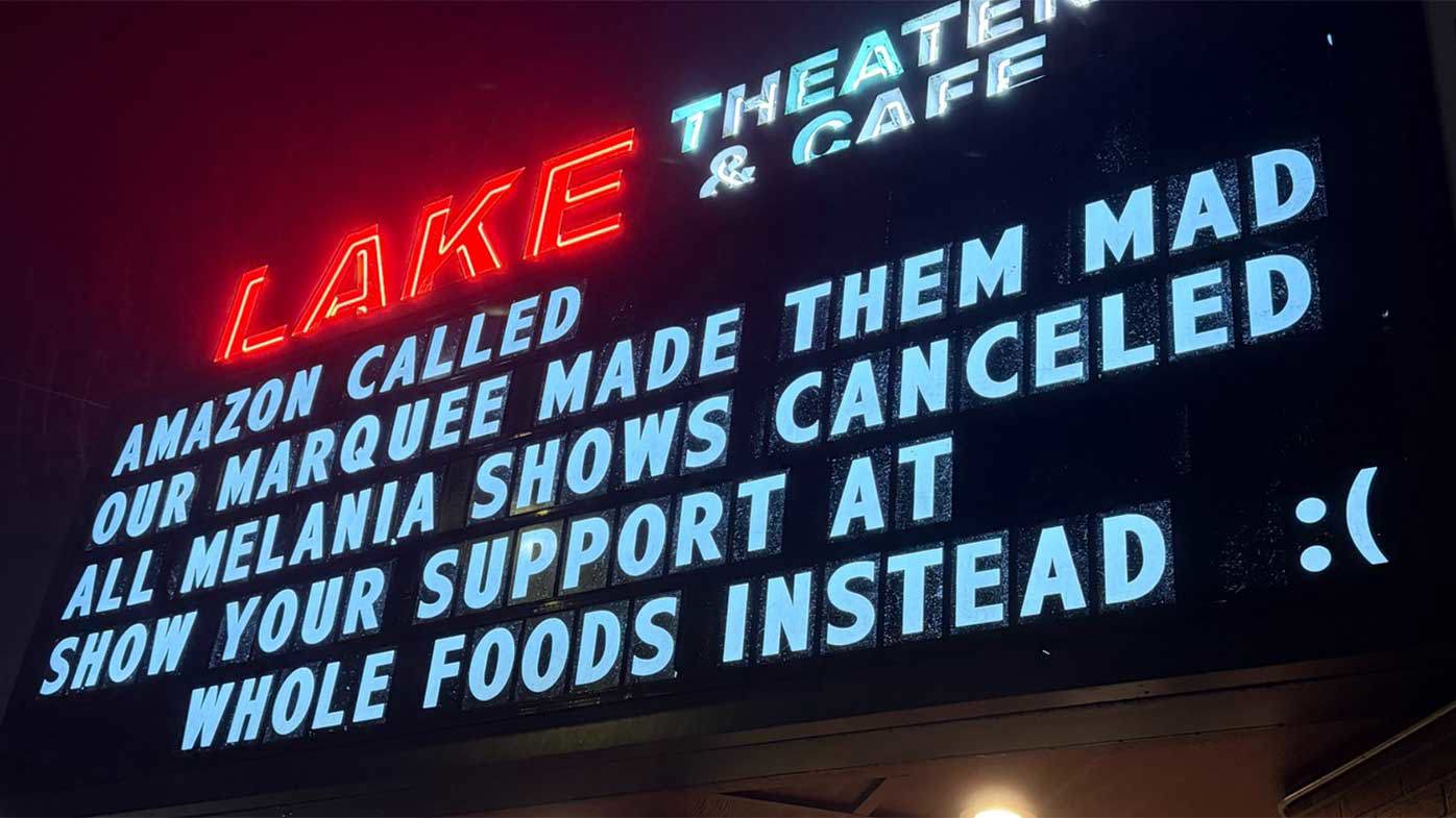 Lake Theatre in Lake Oswego, Oregon, is well known for its wry marquee.