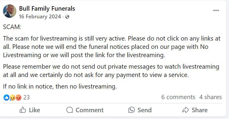 Livestream funeral scam