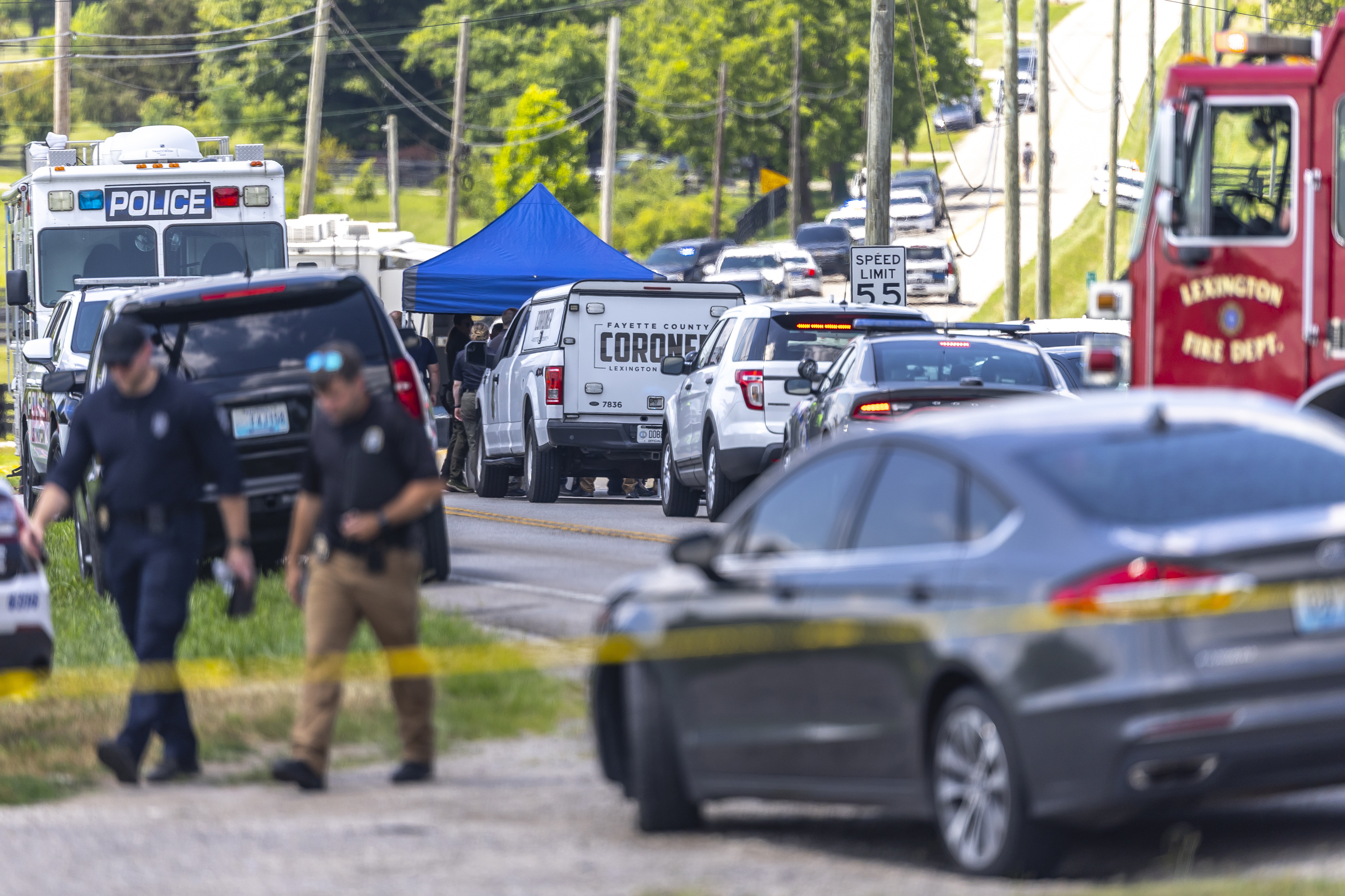 Law enforcement members respond to a shooting near Richmond Road Baptist Church in Lexington, Ky., Sunday, July 13, 2025. 