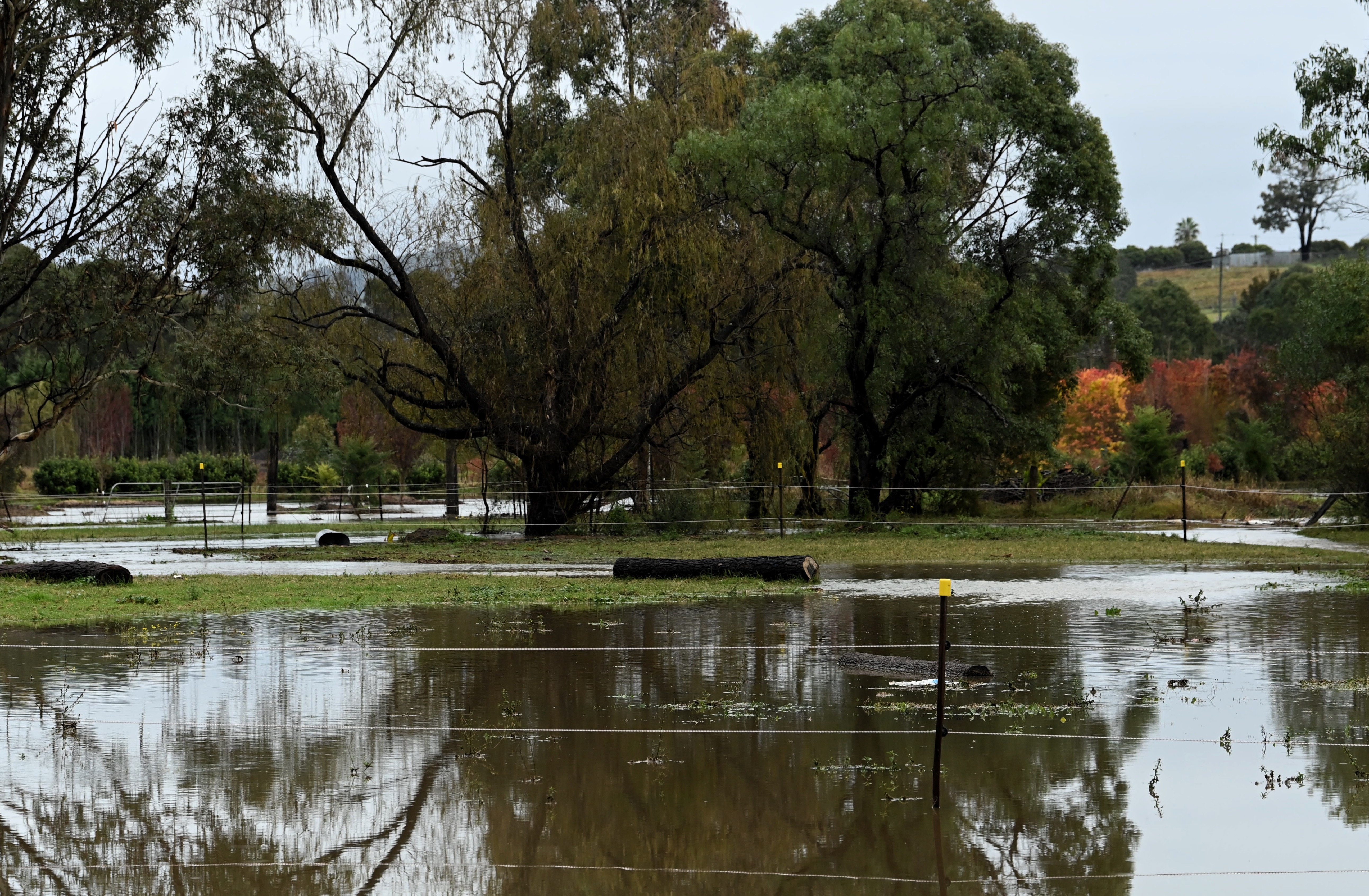 Water covers the flood plain area near Camden South, NSW. June 7, 2024. 