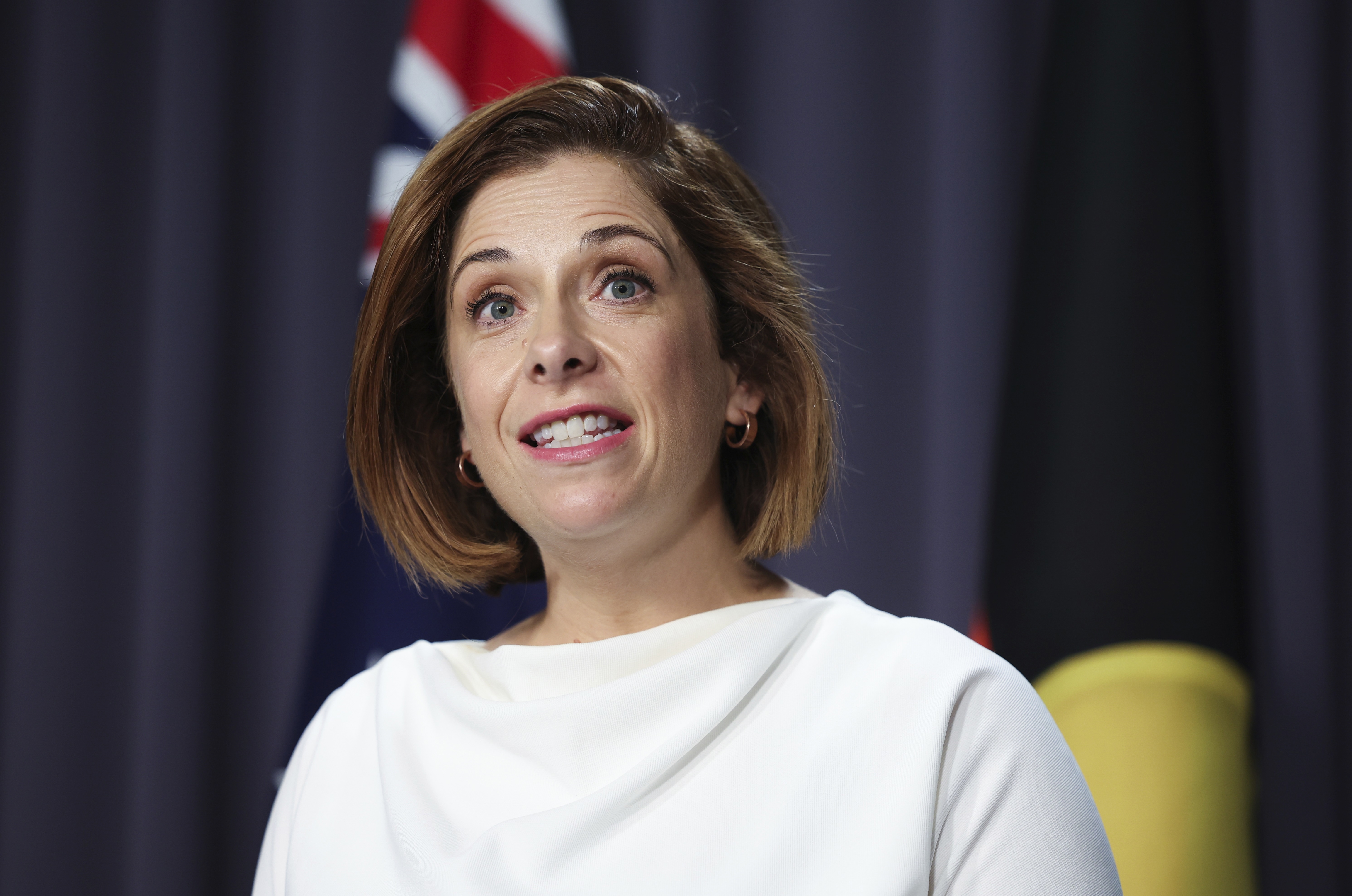 Minister for Aged Care and Minister for Sport Anika Wells during a press conference at Parliament House in Canberra on Monday 25 November 2024. fedpol Photo: Alex Ellinghausen
