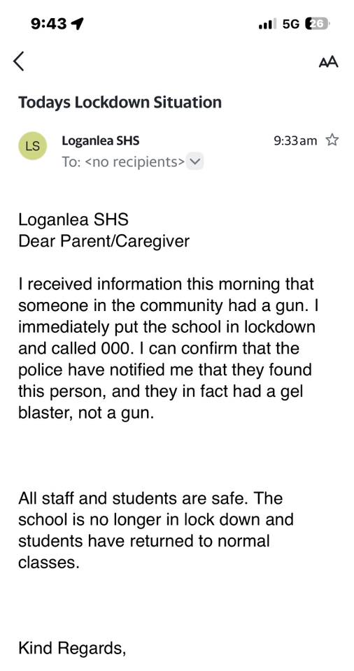 An email sent to parents from the school confirmed everyone was safe and the lockdown was precautionary.