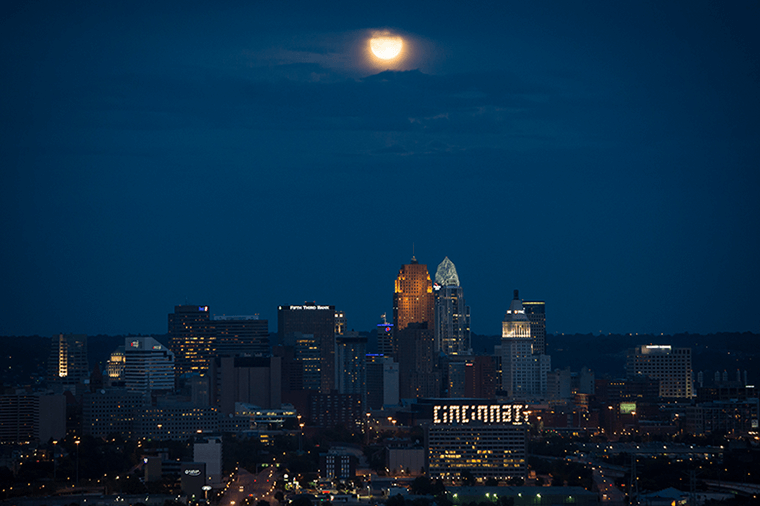 A blue moon seen over Cincinnati on August 12, 2012. 