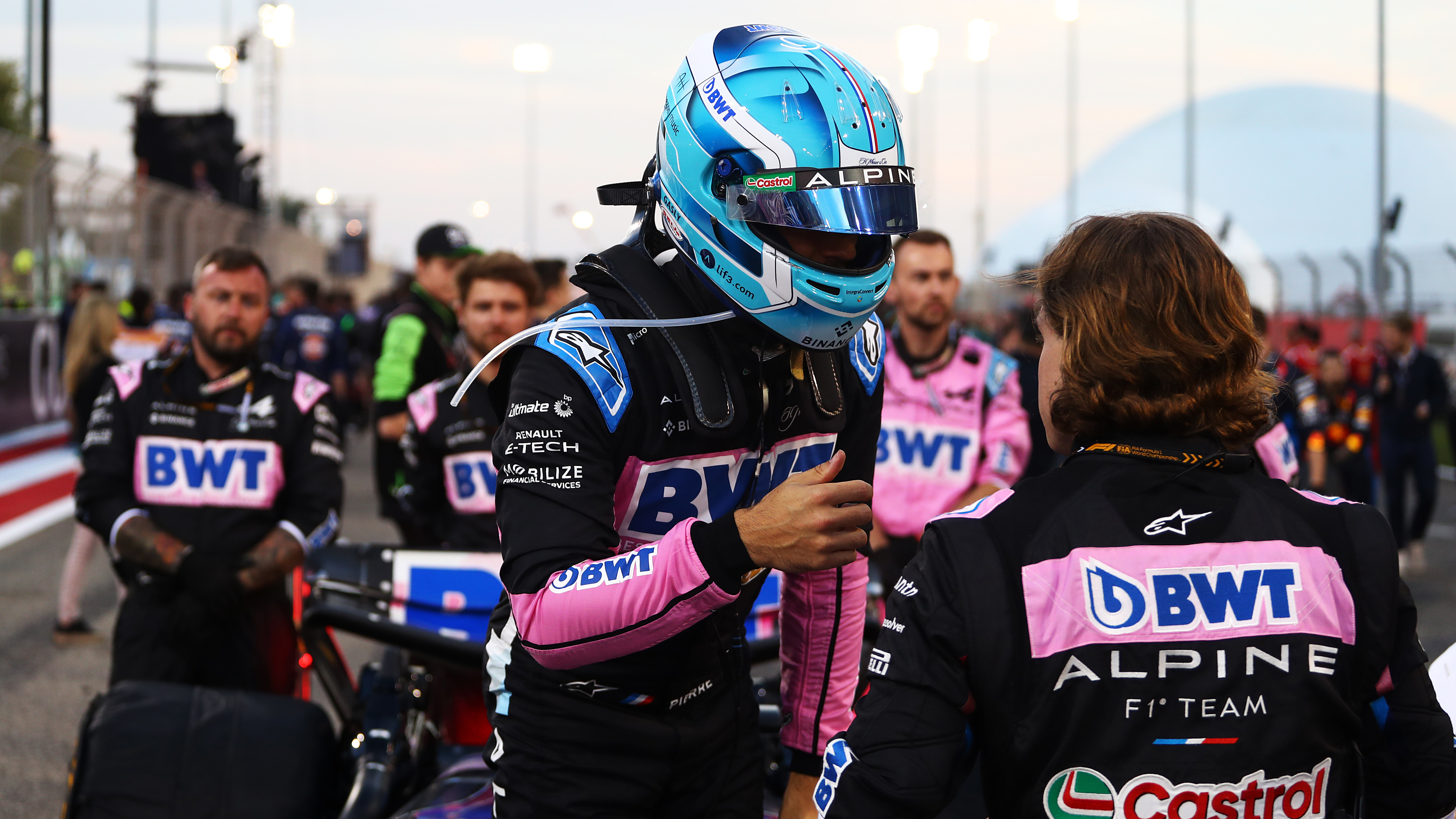 Pierre Gasly of France and Alpine F1 prepares to drive on the grid during the Grand Prix of Bahrain.