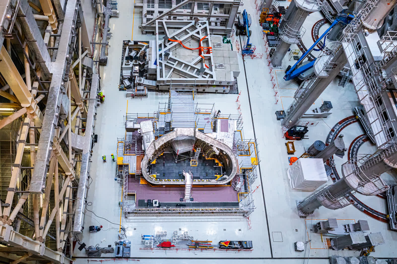 One of nine sectors of the vacuum vessel at ITER, which will soon be hoisted onto giant cranes for assembly.