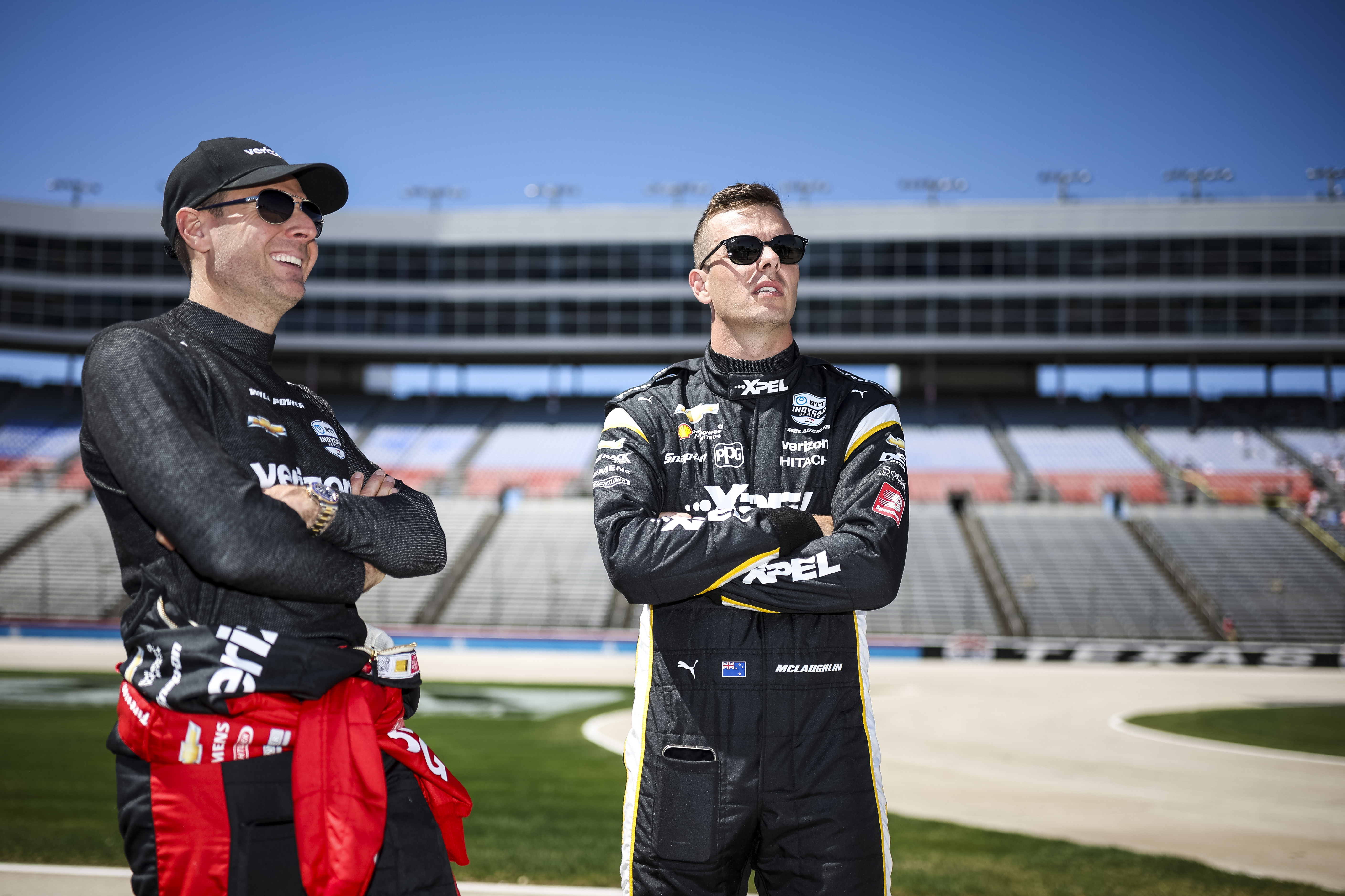 Will Power (left) with teammate Scott McLaughlin at Texas Motor Speedway.