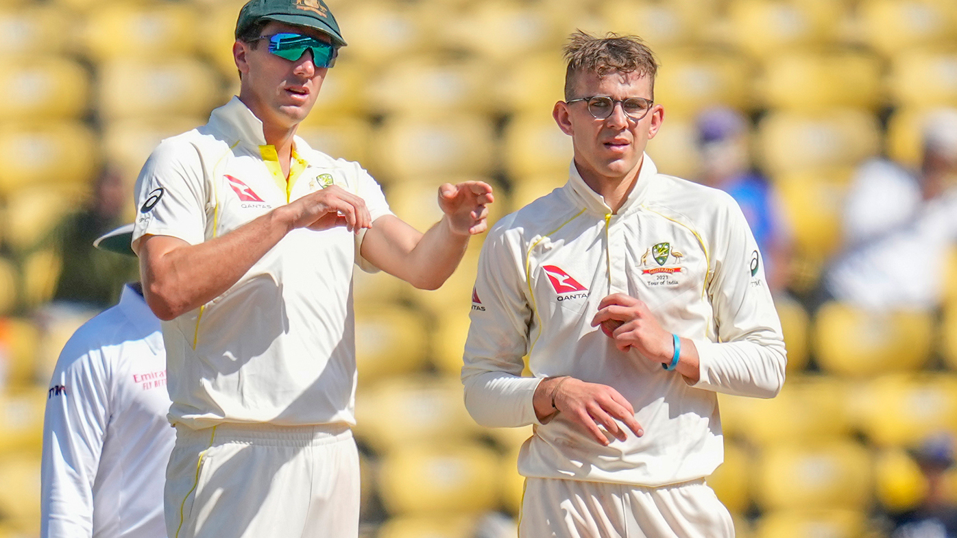 Pat Cummins with Todd Murphy during the first Test.
