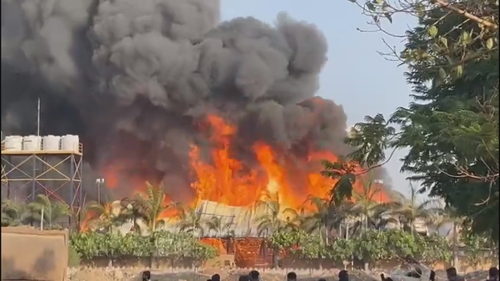 The flames at an amusement park in India.