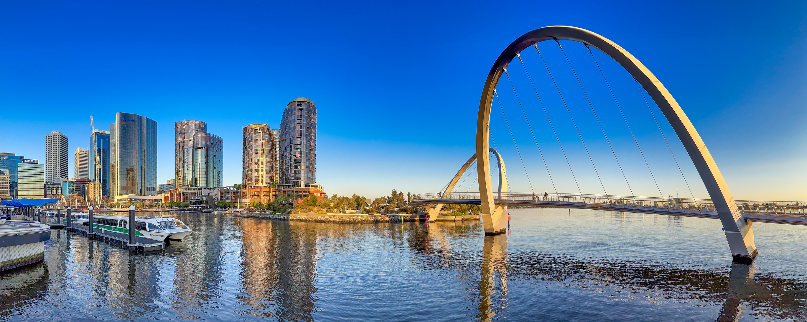 Perth, WA. Panoramic view of Elizabeth Quay Bridge.