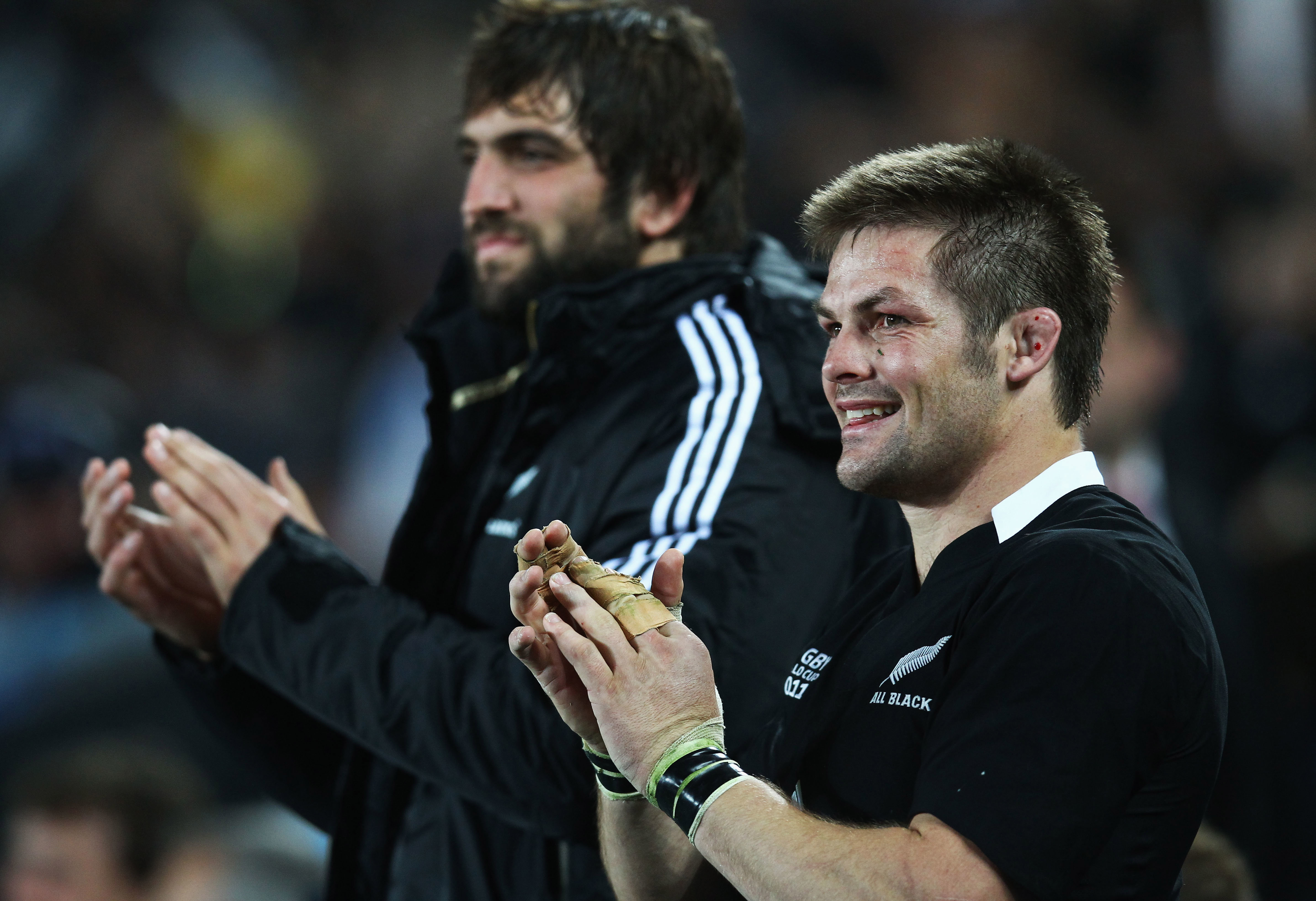 Richie McCaw and Sam Whitelock at the 2011 Rugby World Cup.