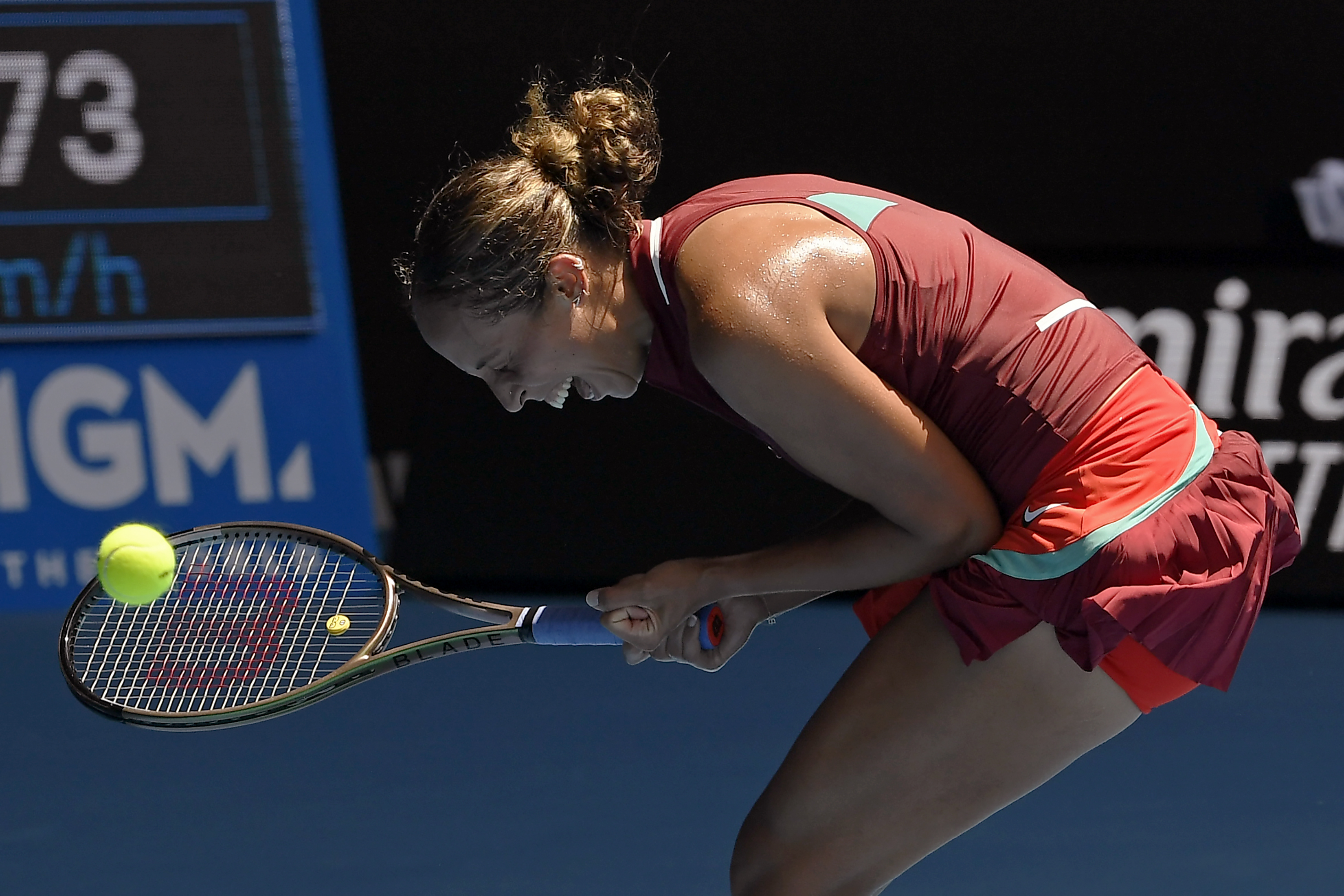 Madison Keys of the U.S. celebrates after defeating Barbora Krejcikova of the Czech Republic in their quarterfinal at the Australian Open.