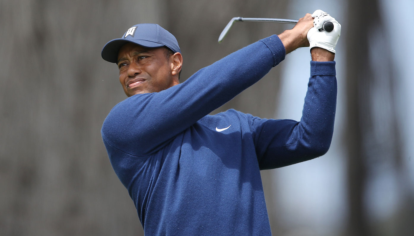 Tiger Woods in action during the first round of the PGA Championship at Harding Park.