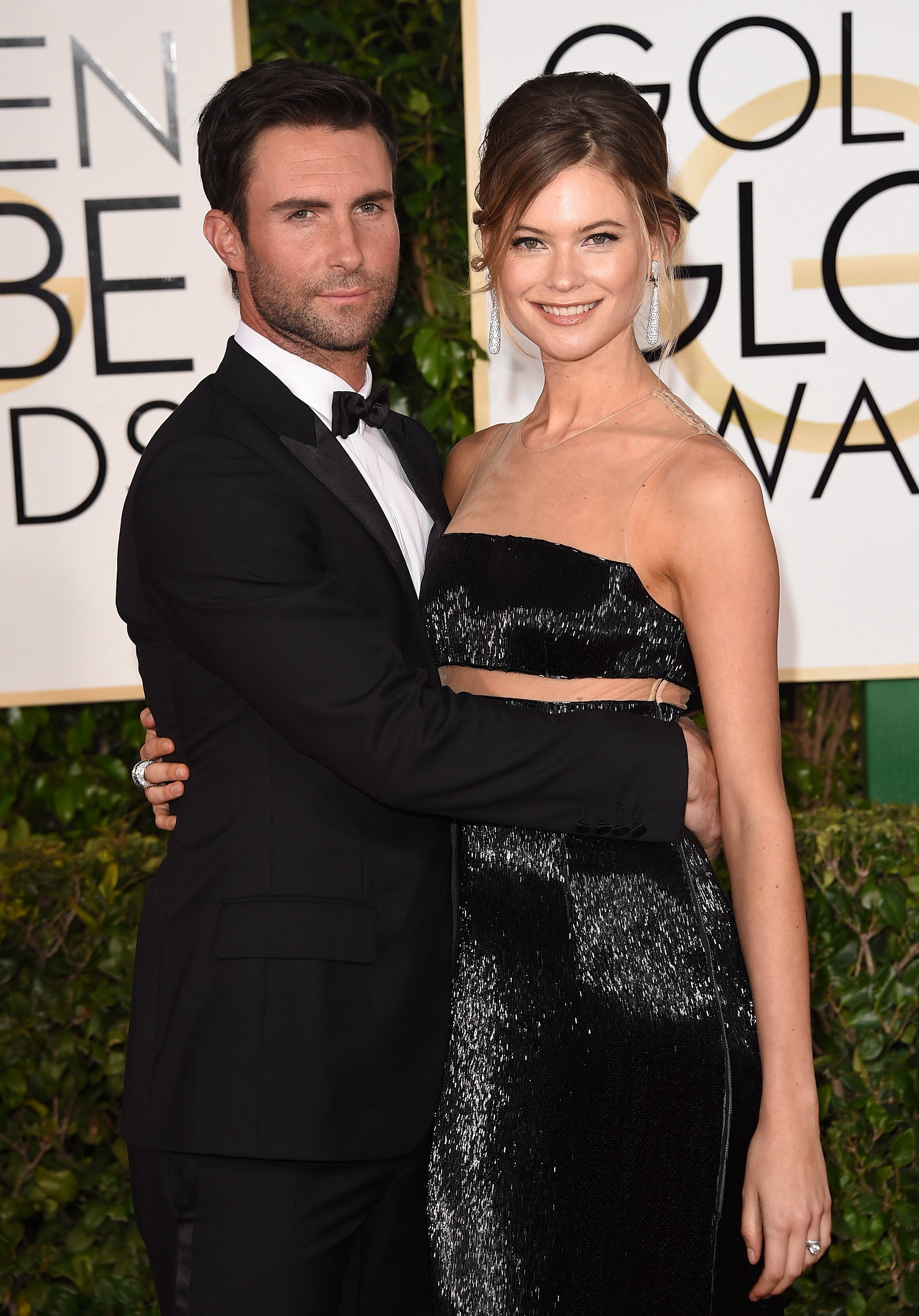 Adam Levine and Behati Prinsloo at The Beverly Hilton Hotel on January 11, 2015 in Beverly Hills, California.