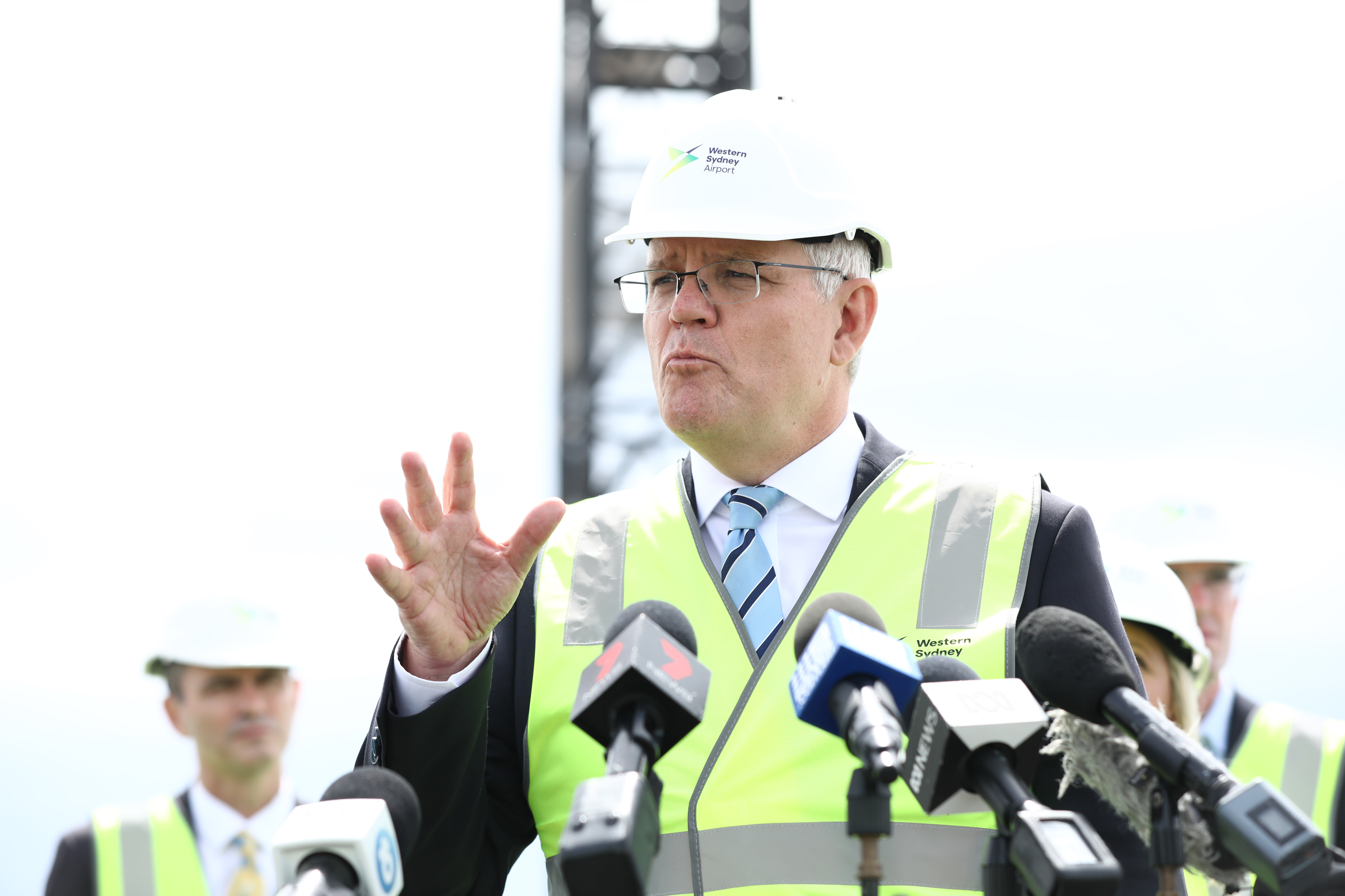 Prime Minister Scott Morrison, NSW Premier Dominic Perrottet, Federal Minister for Communications, Urban Infrastructure, Cities and the Arts Paul Fletcher and Member for Lindsay Melissa McIntosh visits the Western Sydney Airport construction site.