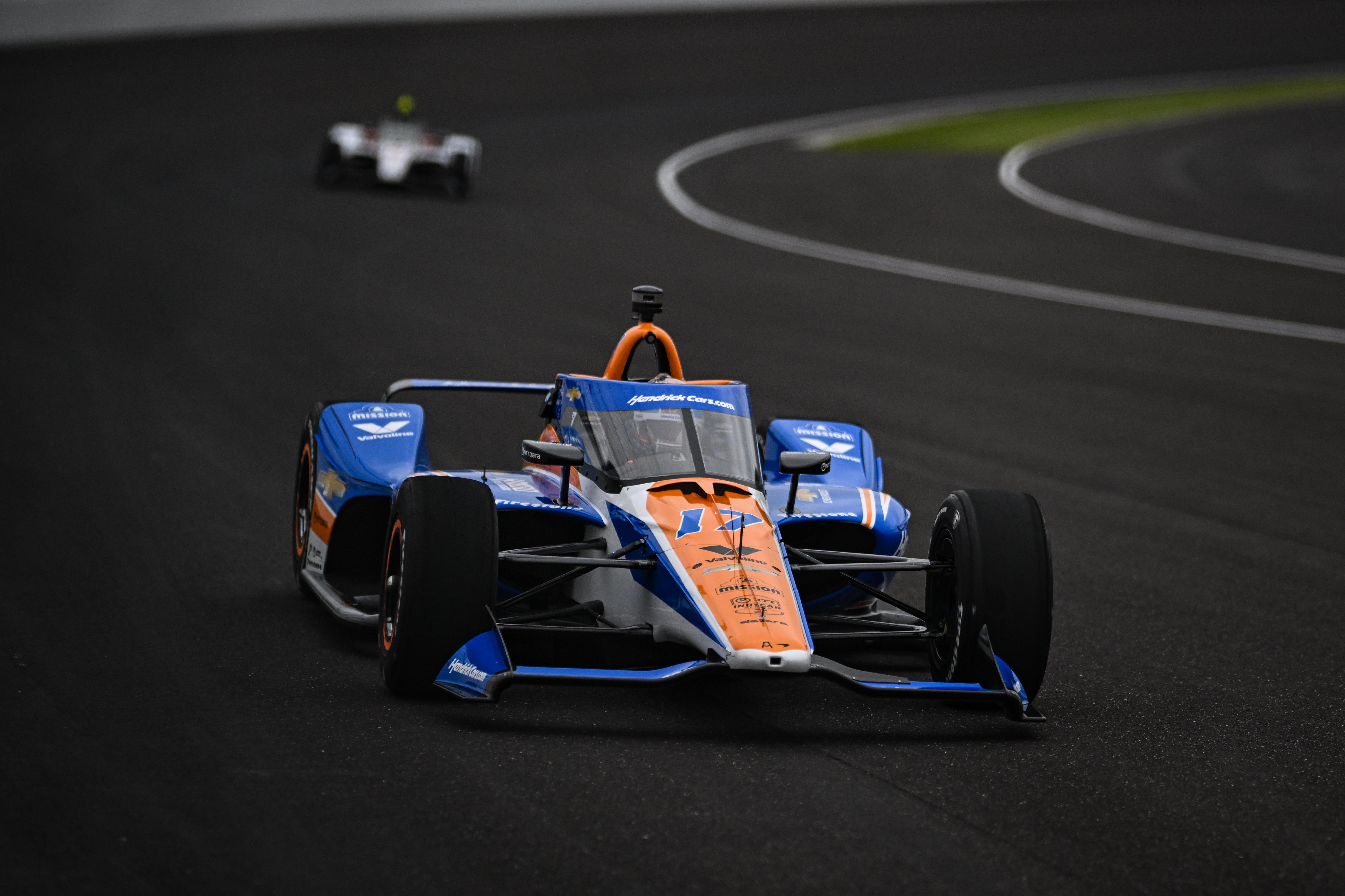 Kyle Larson during his first practice session at Indianapolis Motor Speedway.