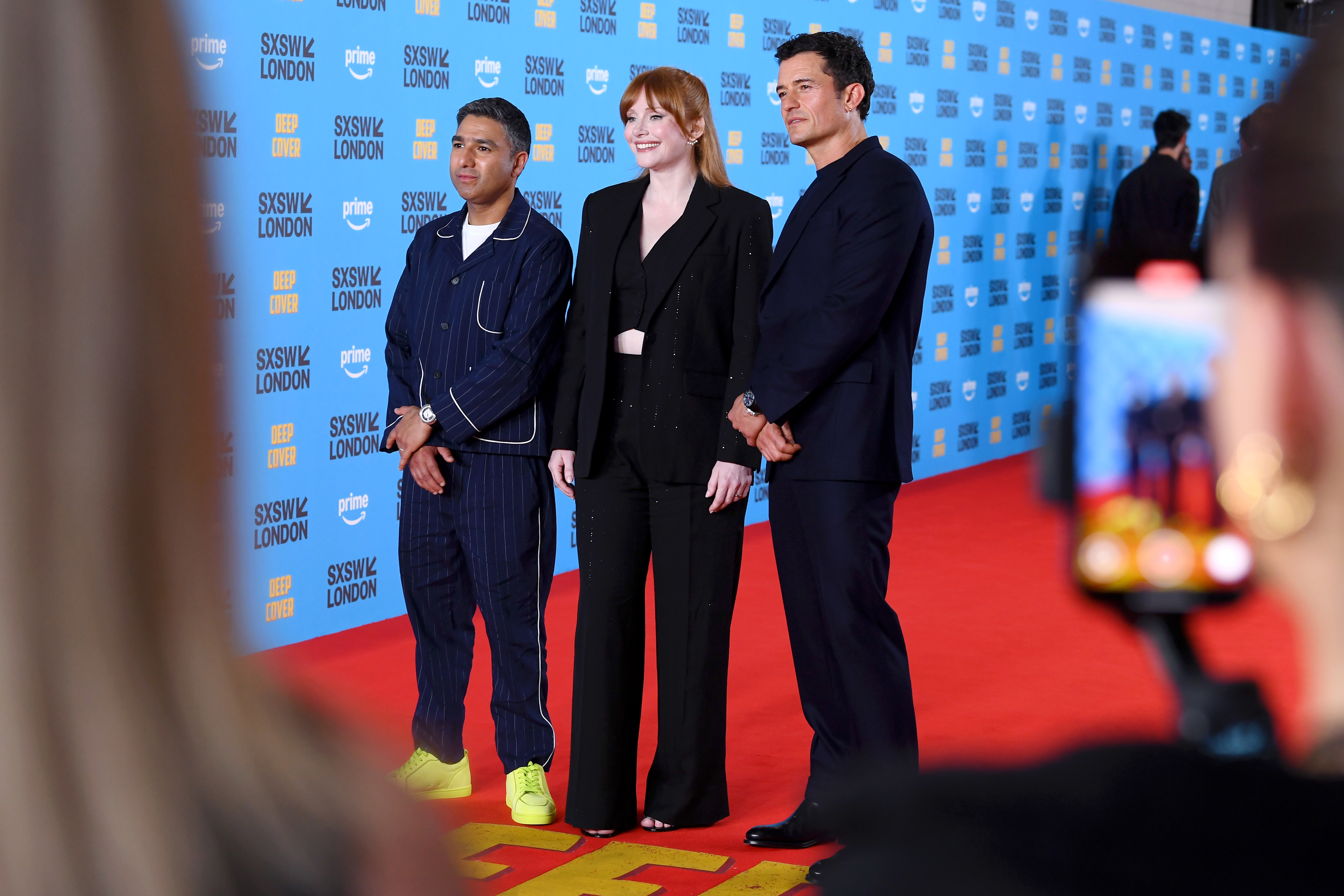 Nick Mohammed, Bryce Dallas Howard and Orlando Bloom 