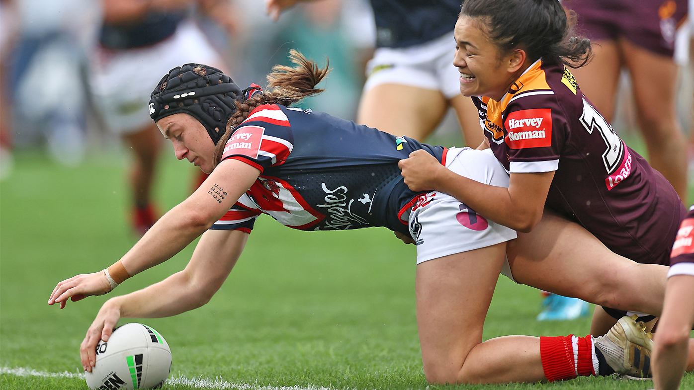 Melanie Howard of the Roosters scores a try during the round three NRLW match 