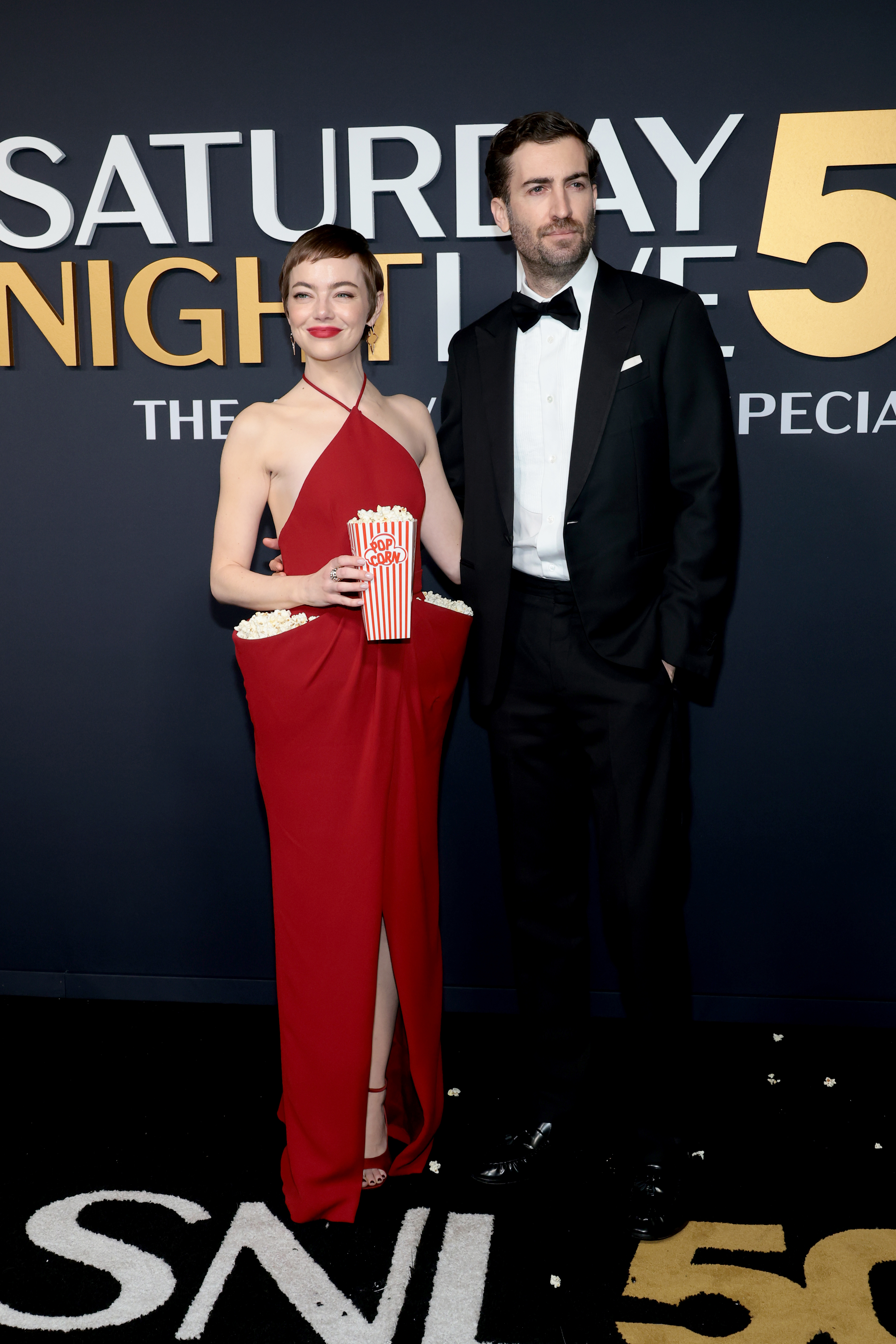 NEW YORK, NEW YORK - FEBRUARY 16: (L-R) Emma Stone and Dave McCary attend SNL50: The Anniversary Special on February 16, 2025 in New York City. (Photo by Dimitrios Kambouris/Getty Images)