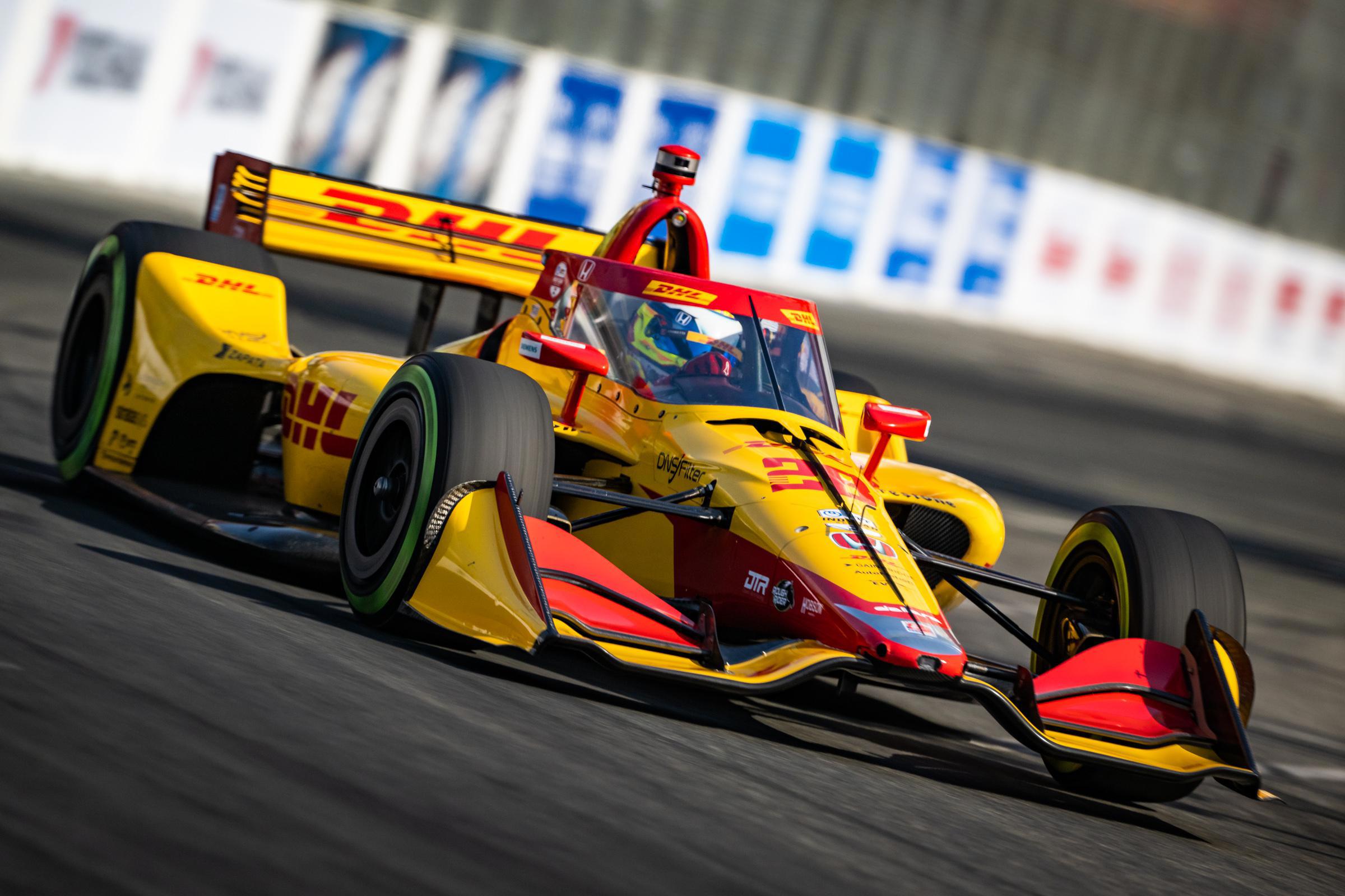 Romain Grosjean pilots the No.28 for Andretti Autosport on the streets of Long Beach.