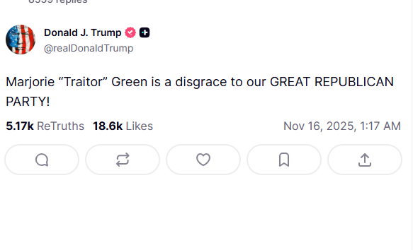 Donald Trump calls Marjorie Taylor Greene a "traitor" in Truth Social post