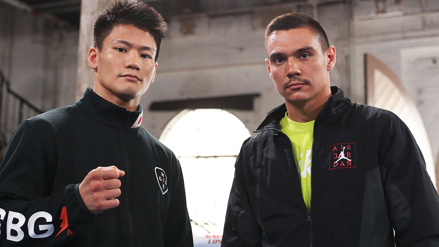  Tim Tszyu and Takeshi Inoue pose during a press conferenc
