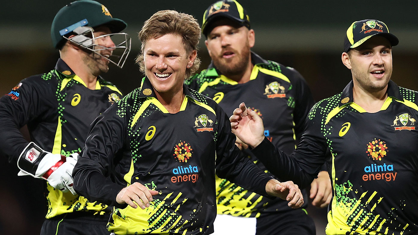 Adam Zampa of Australia celebrates taking the wicket of Charith Asalanka of Sri Lanka