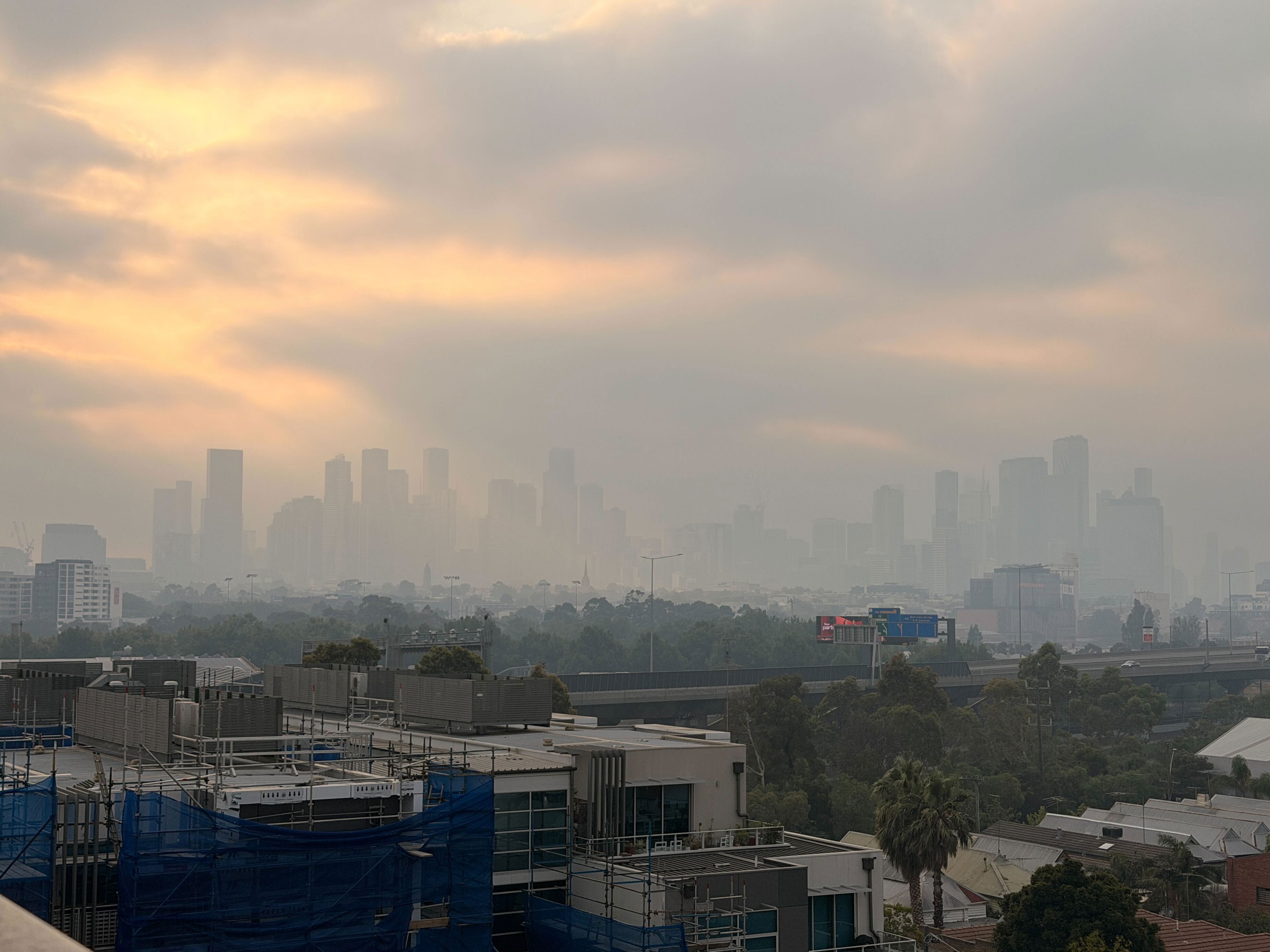 Smoke haze over Melbourne this morning.