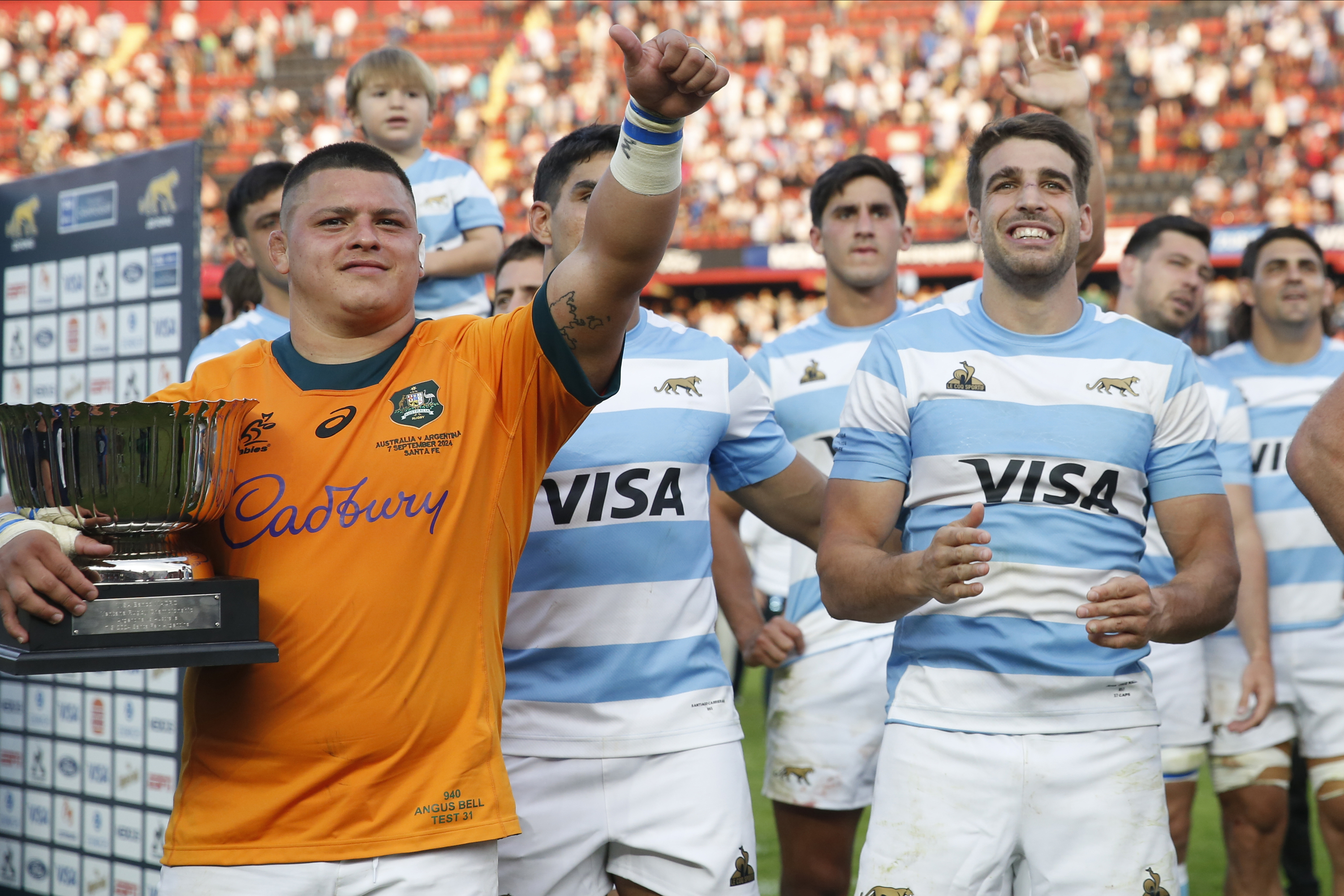 Argentina celebrate at Brigadier General Estanislao Lopez Stadium.