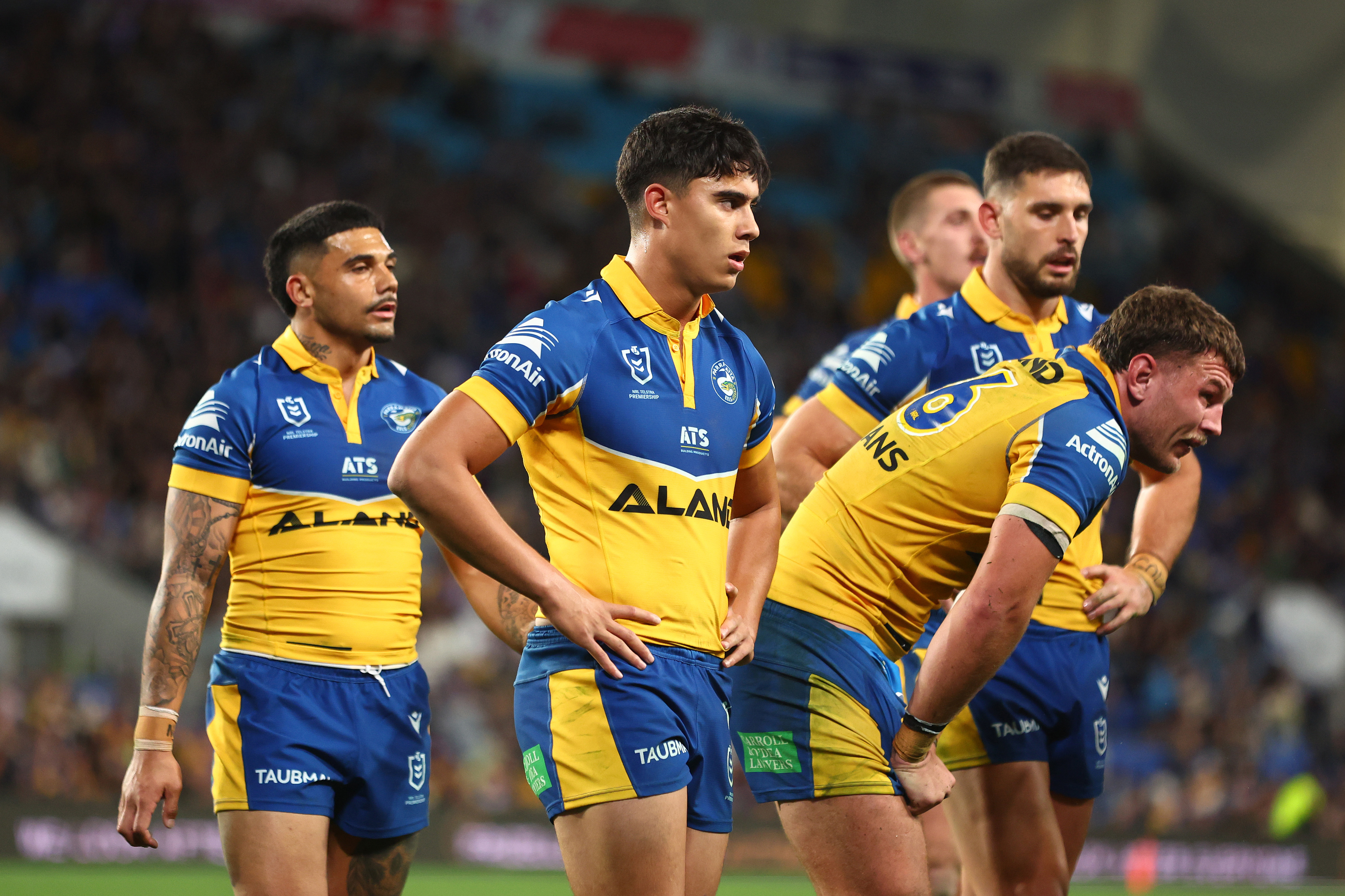 Eels players look on during their loss to the Titans.