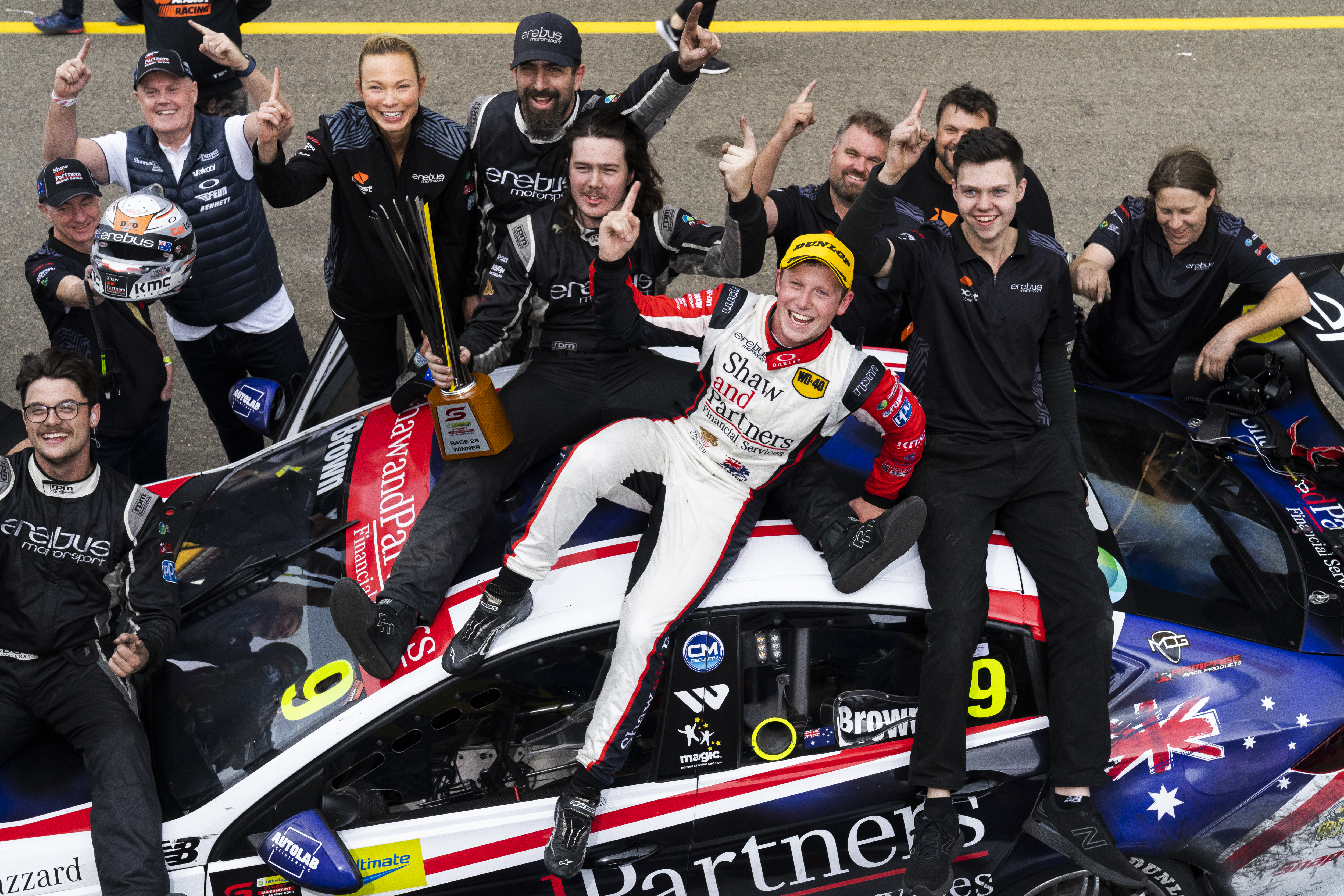 Will Brown celebrates his Supercars win.