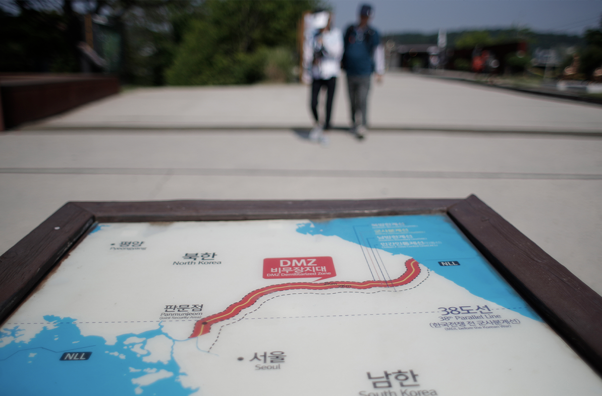 A map of two Koreas showing the Demilitarized Zone with North Korea's capital Pyongyang and South Korea's capital Seoul is seen at the Imjingak Pavilion in Paju, South Korea, Tuesday, June 9, 2020. (AP Photo/Lee Jin-man)