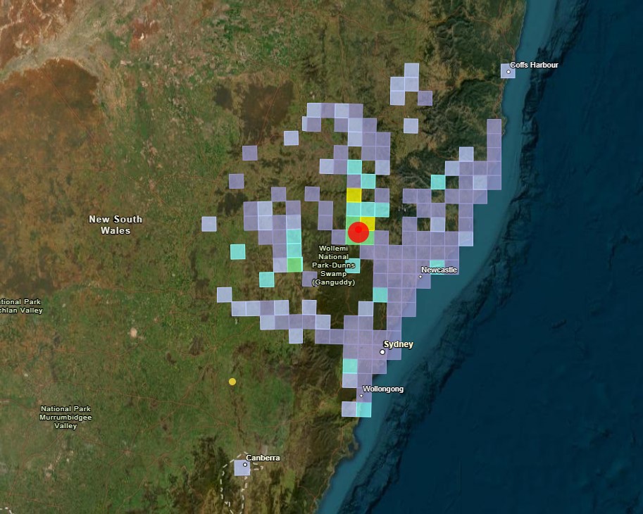 Felt grid for the M4.7 Denman, NSW earthquake